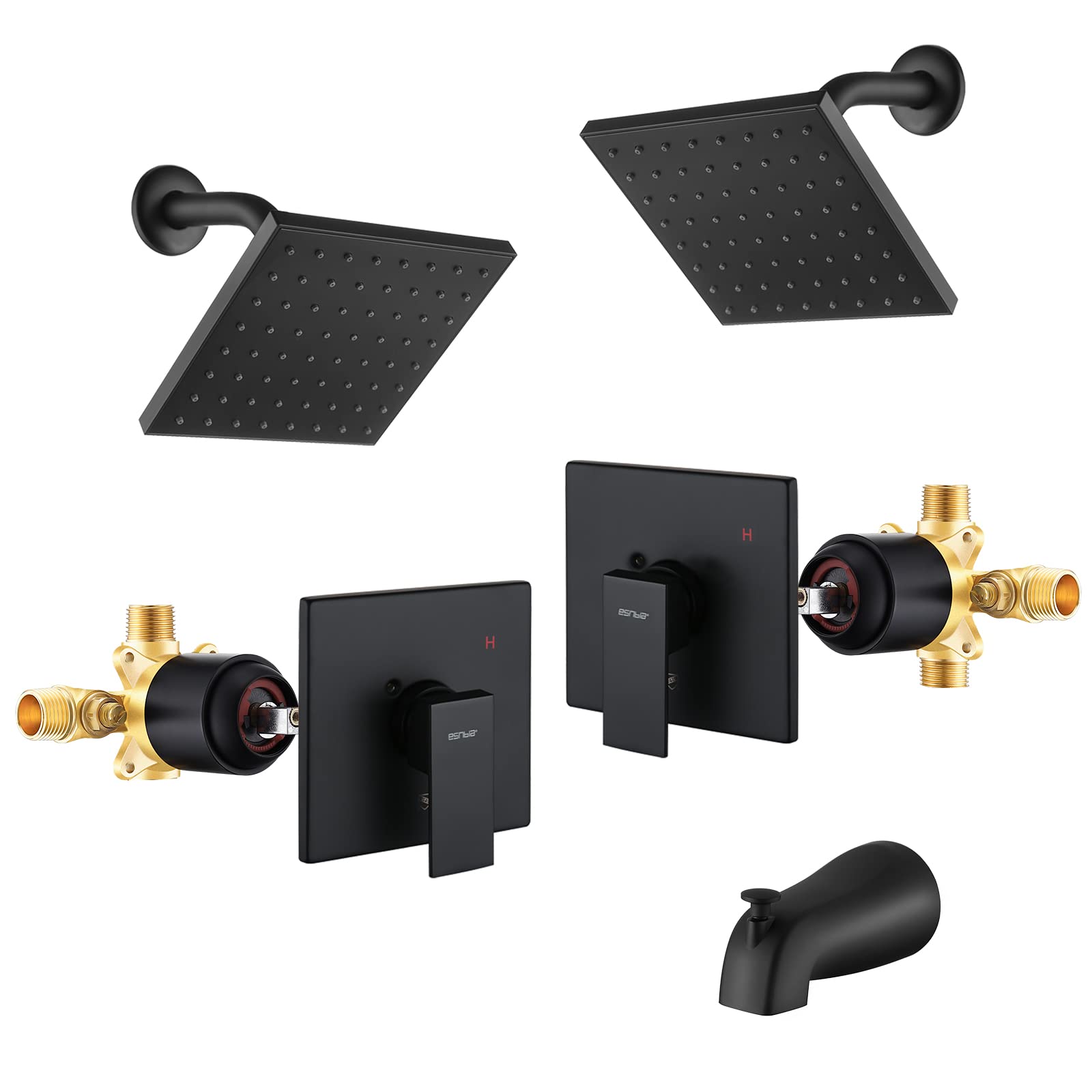 Premium Matte Black Shower Tub Faucet Set with 6-Inch Rain Shower Head, Tub Spout & Valve - Single Handle Bathroom Fixture for Modern Home Renovation | Perfect for Master Bath, Guest Bath & Spa-Like Shower Experience