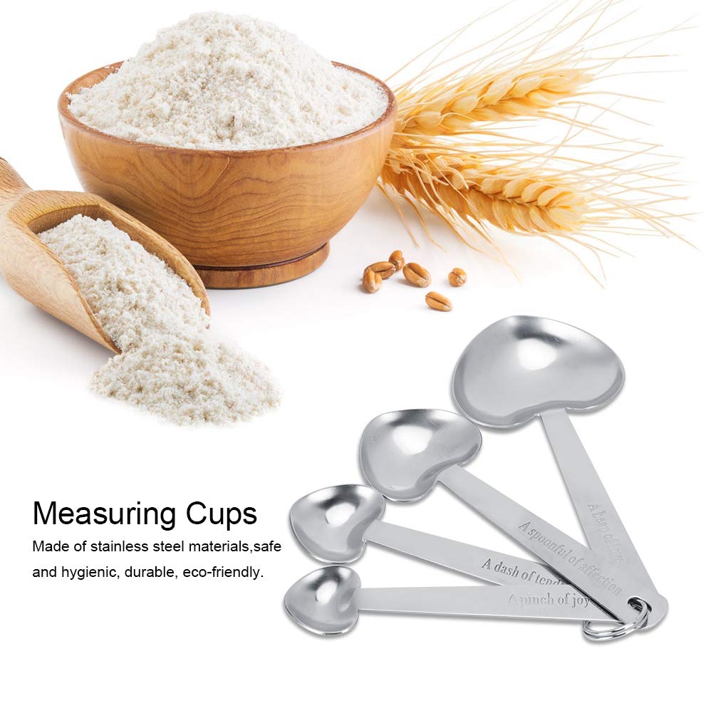 4Pcs Heart Shaped Measuring Spoons Set - Stainless Steel Kitchen Measuring Scoops for Baking, Cooking & Coffee - Perfect for Home Bakers & Cooking Enthusiasts