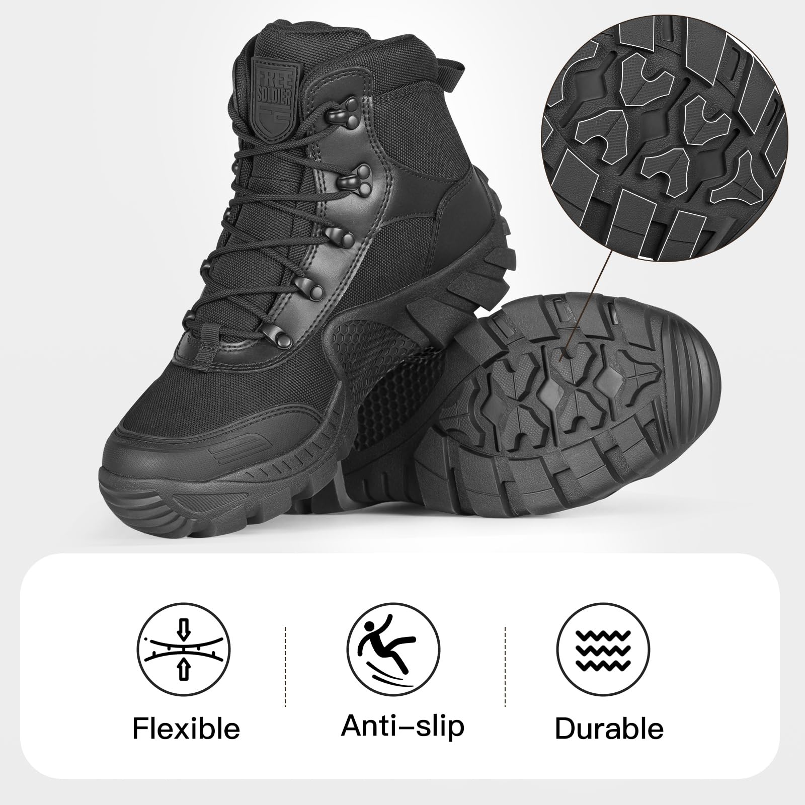 FREE SOLDIER Men's Waterproof Hiking Boots - Tactical Military Work Boots for Outdoor Activities, Lightweight & Durable for Hiking, Camping, and Hunting