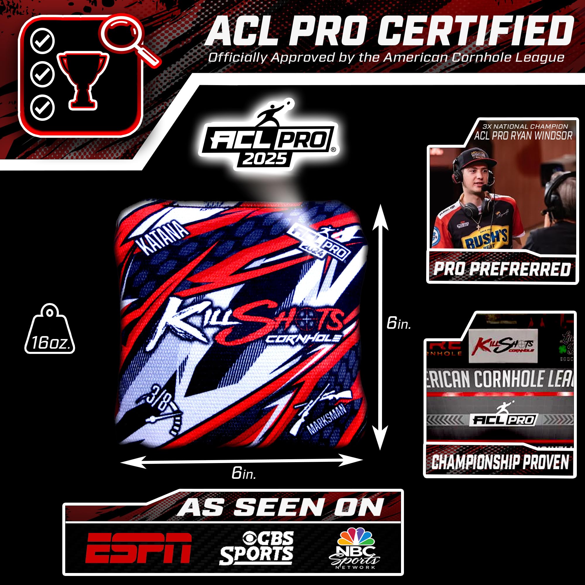 Premium ACL Pro Certified Katana Series Cornhole Bags - Signature Edition - Set of 4 - Dual-Speed Durable Weather-Resistant Bean Bags for Outdoor Games, Tailgating, Backyard Parties & Cornhole Tournaments
