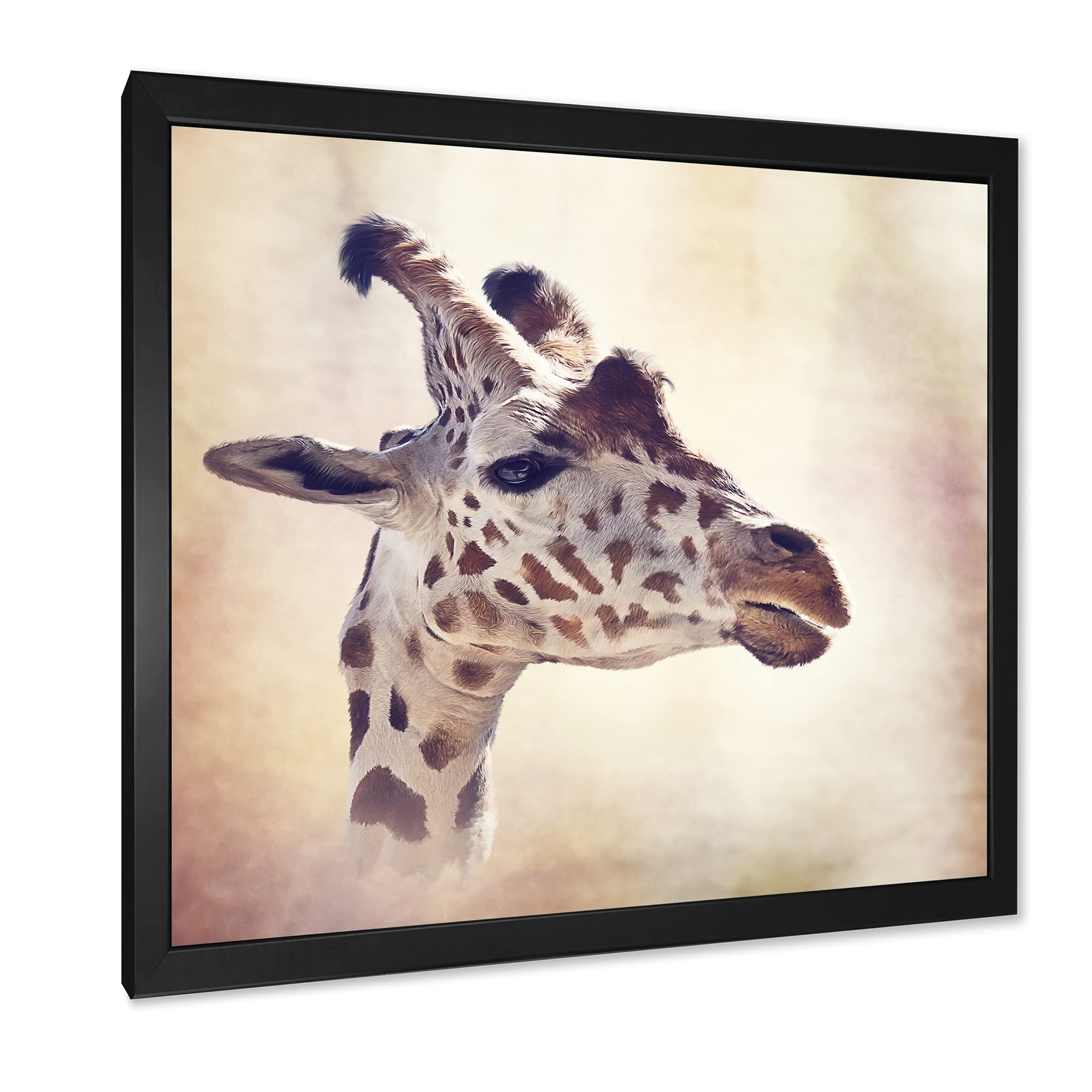 DesignQ Portrait of A Giraffe III - Farmhouse Framed Wall Art Decor for Living Room, Bedroom & Office - Wildlife Animal Painting for Home & Office Decoration