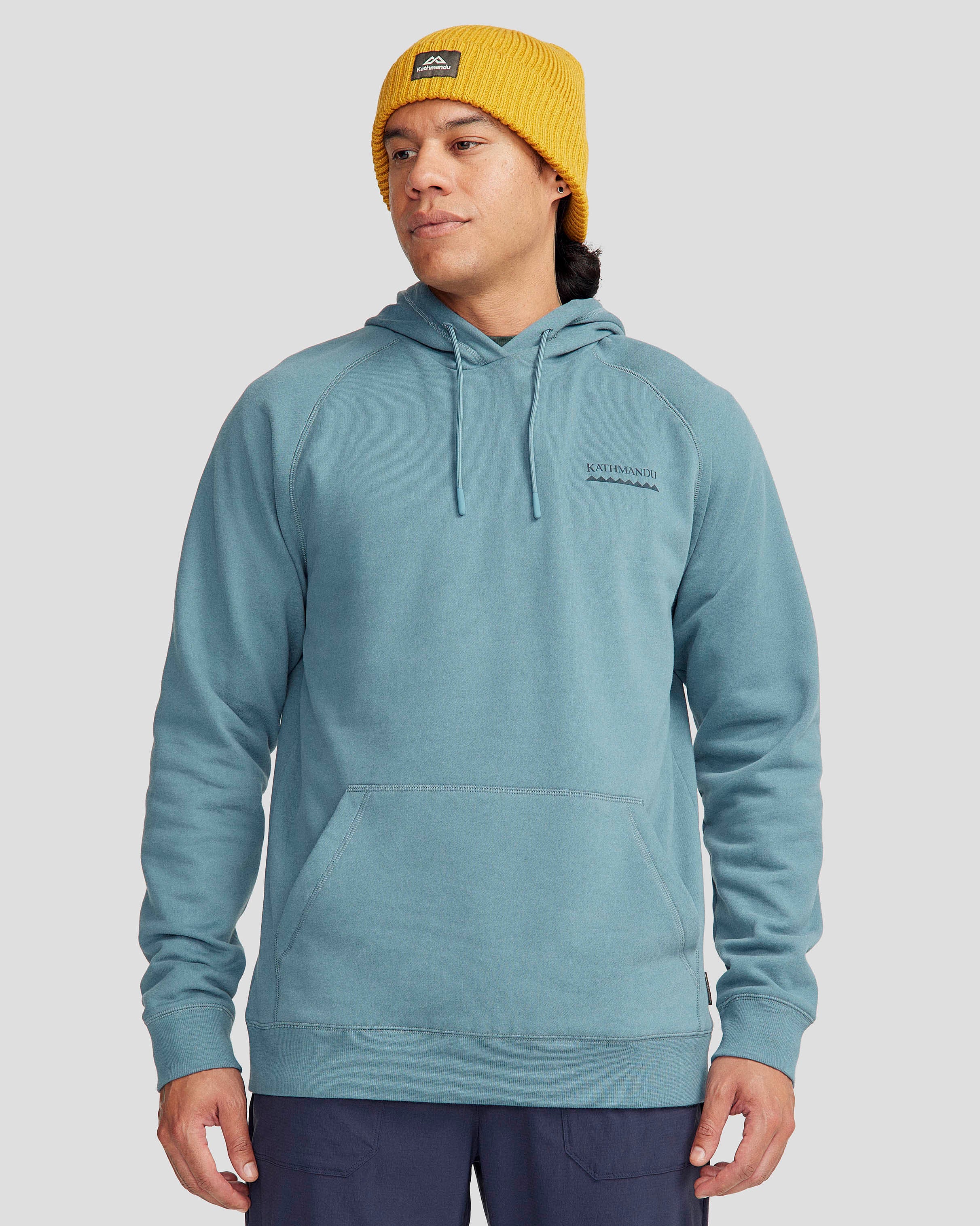 Heritage Men's Hoodie - Washed Blue Cotton Pullover for Casual Wear & Outdoor Activities