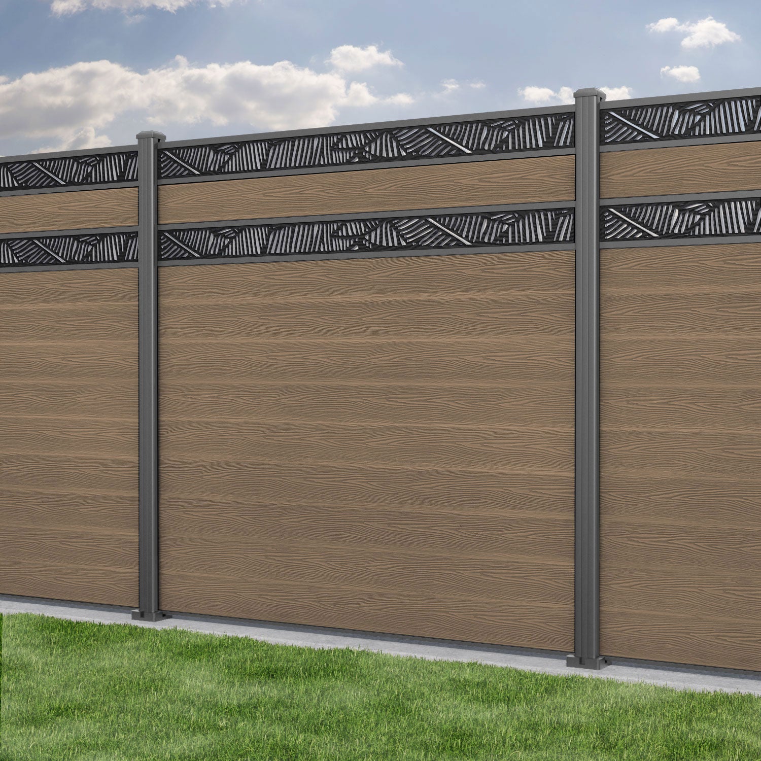 Classic Teak Feather Split Screen Fence Panel with Aluminum Posts - Perfect for Garden Privacy, Patio Divider, and Outdoor Decoration
