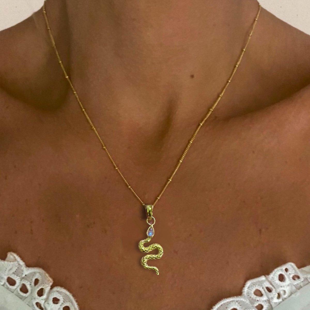 Laihas New Beginnings Gold Moonstone Snake Necklace - Elegant Bohemian Jewelry for Women, Perfect for Parties, Weddings & Everyday Wear