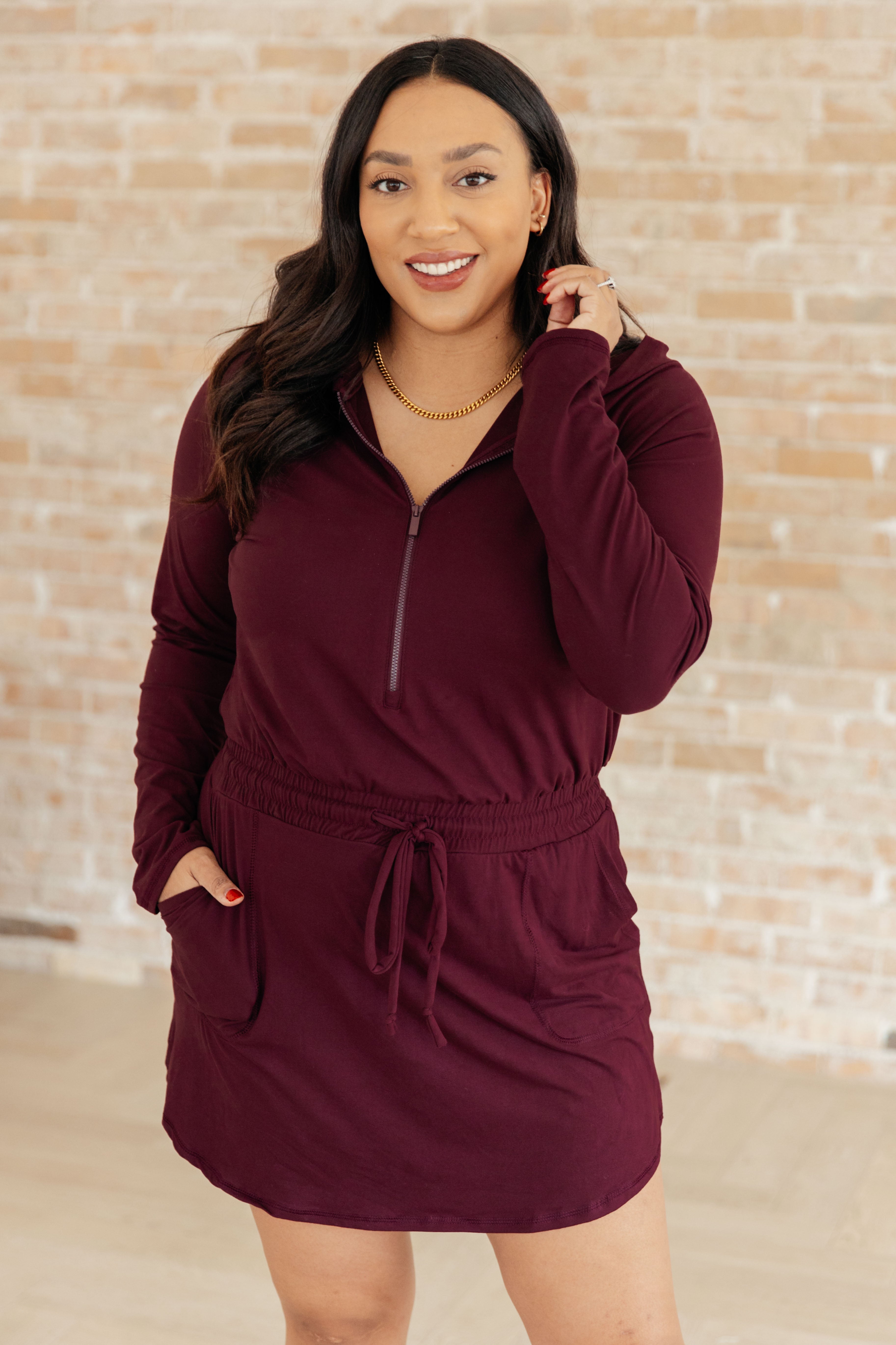 Stylish Maroon Long Sleeve Hoodie Romper for Women - Comfortable Jumpsuit for Casual Outings, Lounge Wear & Fall Fashion