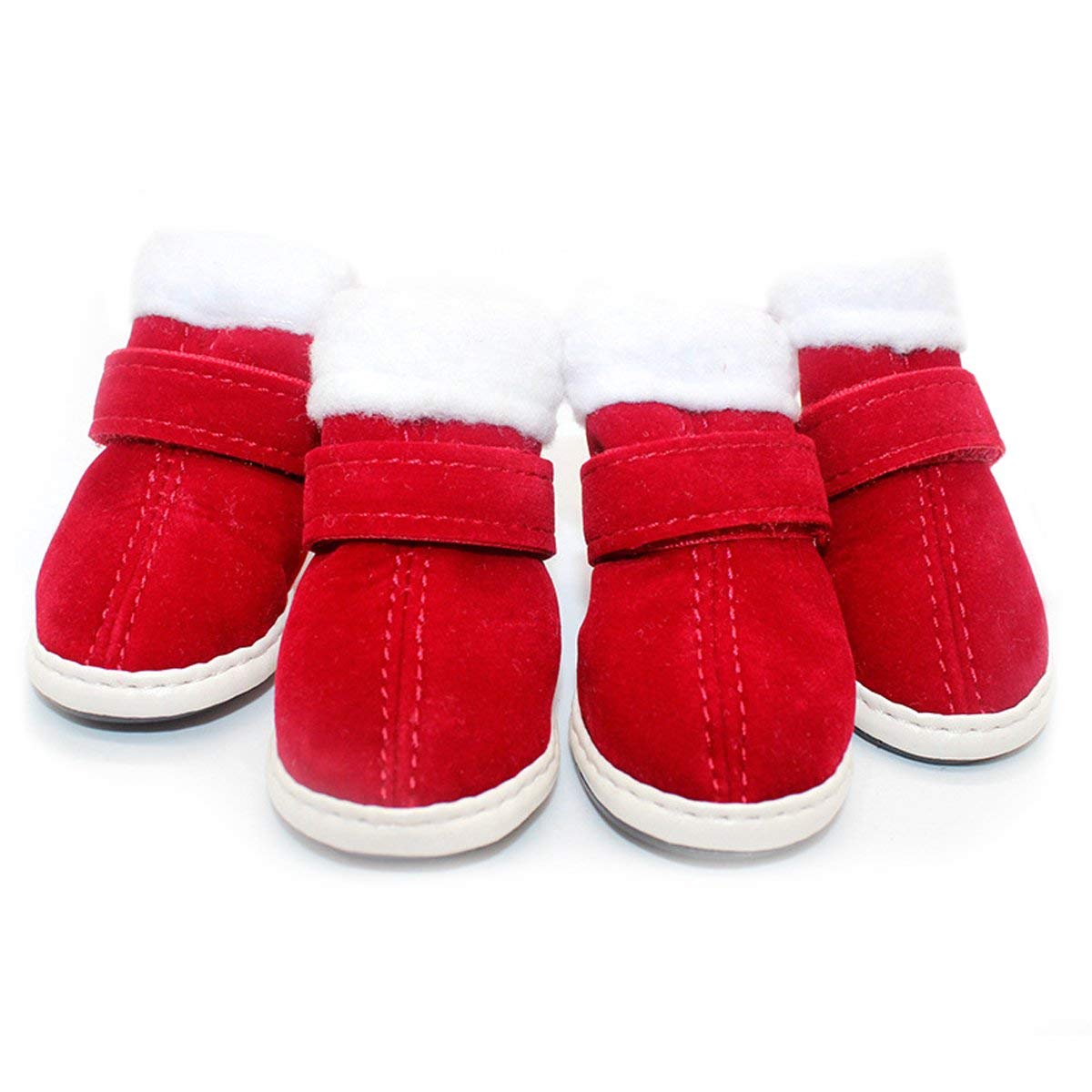 URBEST 2 Pairs Red Christmas Dog Boots with Detachable Closure - Cute Winter Puppy Shoes for Small Medium Dogs (Size 5, Red) - Perfect for Holiday Photos & Snowy Walks