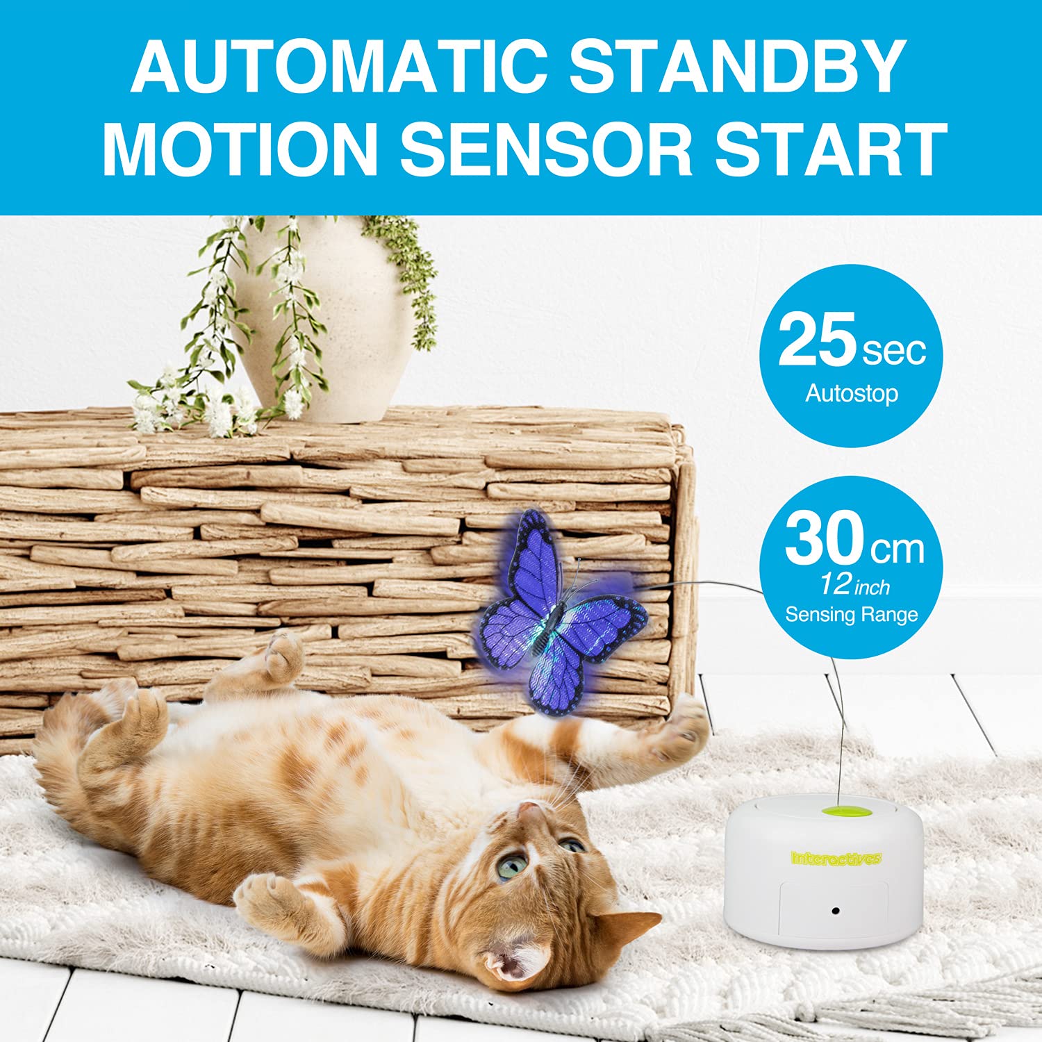 Interactive Motion-Activated Butterfly Cat Toy - Flutter Bug & Rotating Kitten Toy with 2 Replacements | Indoor Cat Entertainment for Play & Exercise