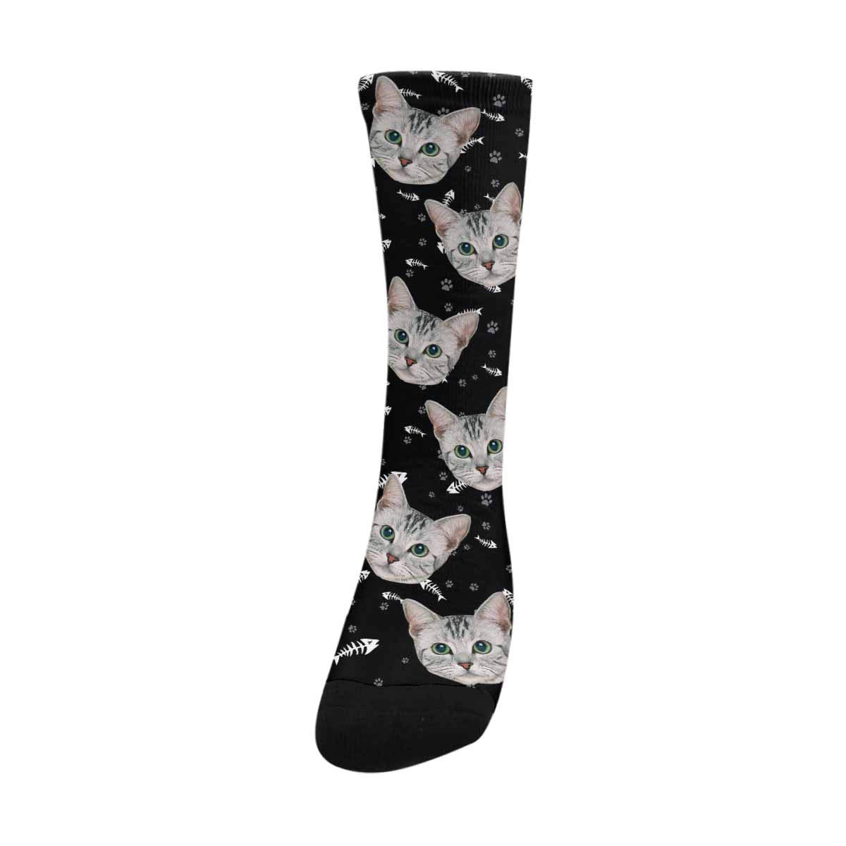 Custom Photo Socks - Personalized Cat Lover Crew Socks (Unisex) | Turn Your Photo into Unique Blue Socks | Perfect Gift for Pet Lovers & Birthday Presents