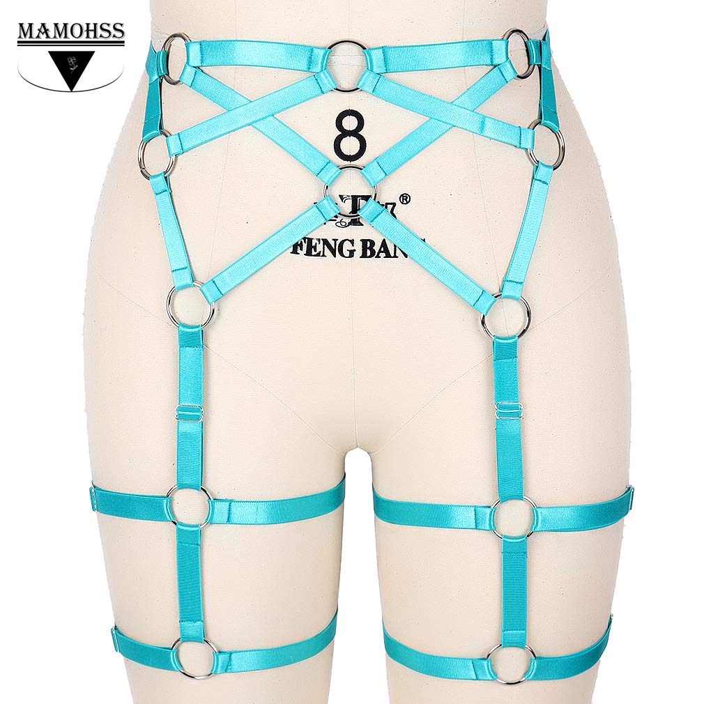 MAMOHSS Women's Sexy Harness Garter Belt - Hollow Out Lace Elastic Adjustable Plus Size Thigh Straps for Lingerie, Boudoir, Role Play & Special Occasions