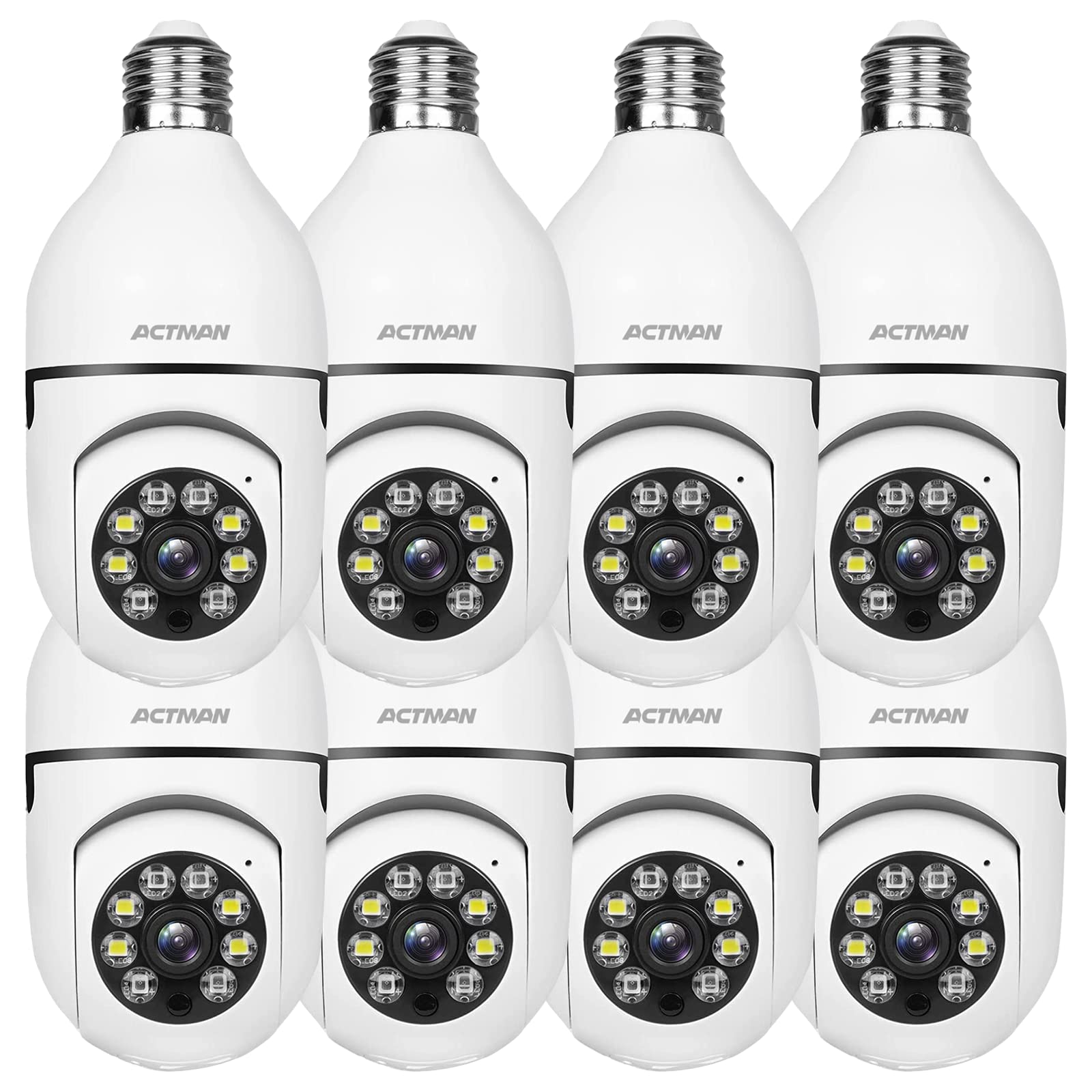 8 Pack WiFi Outdoor Security Camera 1080P HD with IR Night Vision, PTZ Rotation & Remote Access - Wireless Light Bulb Camera for Home Surveillance (No SD Card Included) - Perfect for Monitoring Driveways, Backyards & Front Doors