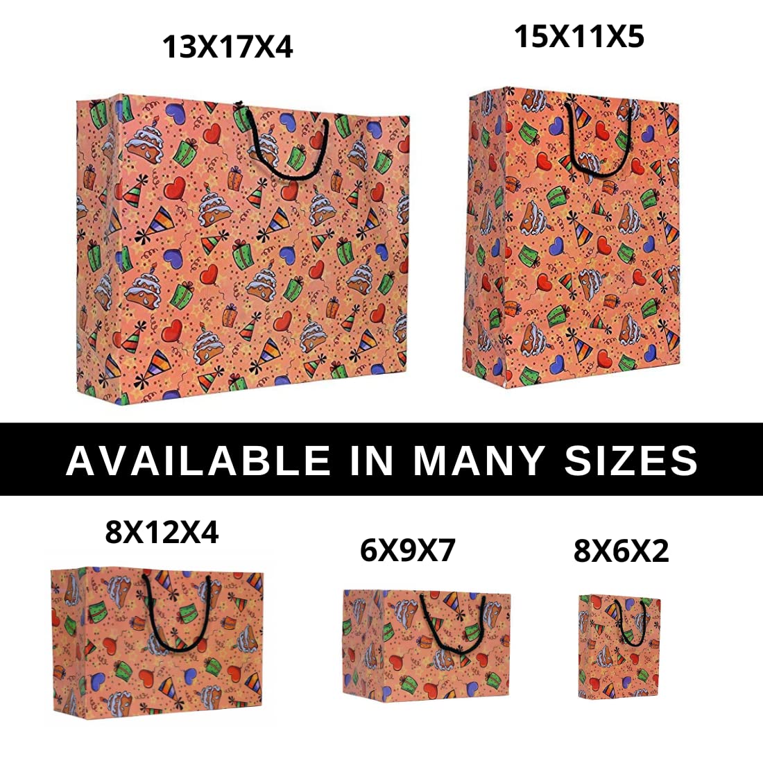 10 Pack Birthday Printed Laminated Paper Bags 8x6x2 Inches - Eco-Friendly Party Favor Bags for Birthdays, Baby Showers & Gift Packaging