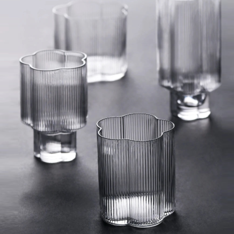 Elegant Floral Scalloped Edge Glass Cups & Carafe Set - Perfect for Tea Parties, Bridal Showers, and Home Decor