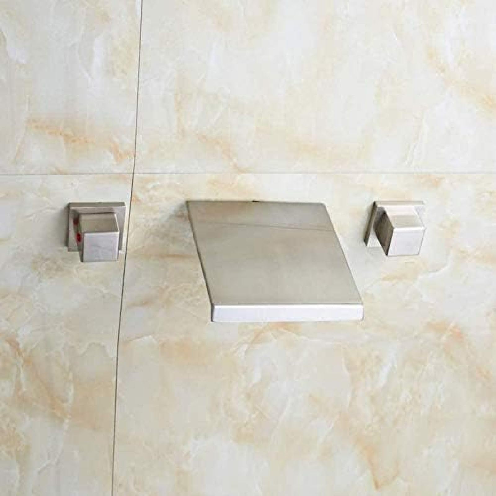 CRJUS Modern Square Handle Waterfall Kitchen Faucet - Wall Mounted Bathroom Sink Mixer Tap for Bathtub & Vanity - Perfect for Contemporary Home & Luxury Hotel Renovation