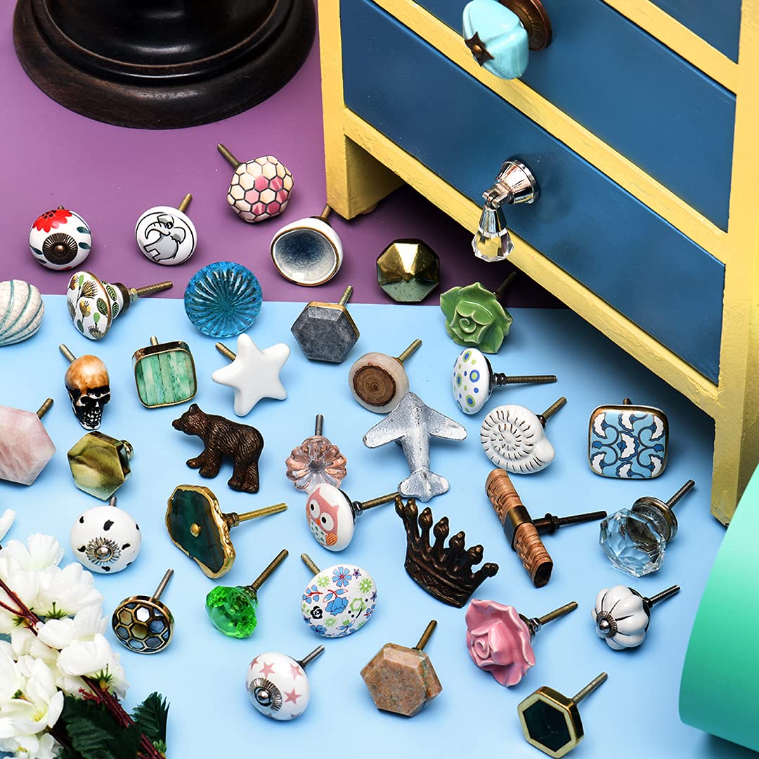 Luxury Turquoise Marble Drawer Knobs - 8-Piece Set for Kitchen Cabinets & Dressers