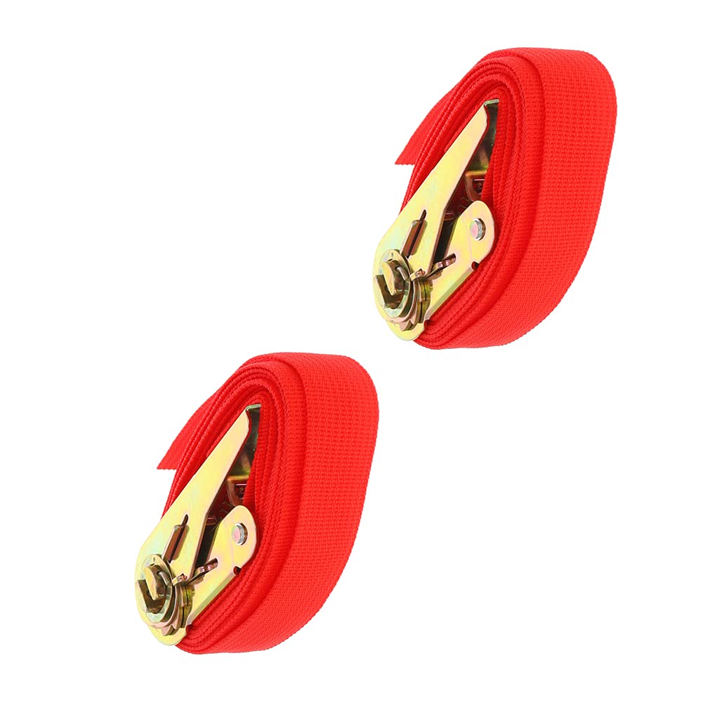 2.5M x 25mm Ratchet Tie Down Straps - Heavy Duty Polypropylene Lashing Straps for Moving, Cargo, Camping & Outdoor Use (2 Pack, Red) - Secure Luggage, Furniture & Equipment During Transport