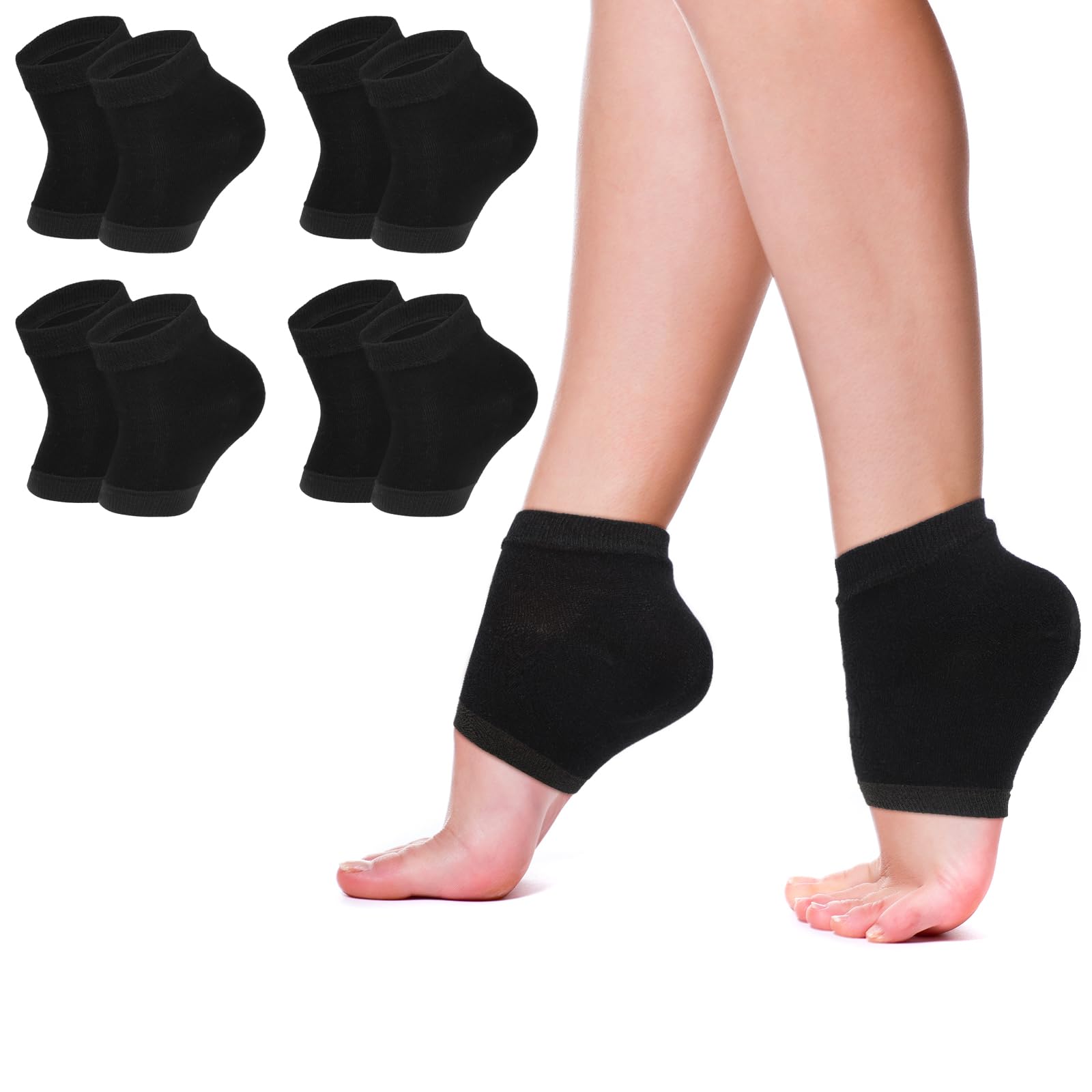 Segbeauty Moisturizing Gel Socks for Dry Cracked Heels - 8 Count (4 Pairs) Open Toe Foot Care Socks with Hydrating Gel Lining - Overnight Treatment for Soft Feet | Perfect for Home Spa, Nighttime Foot Care & Travel Use