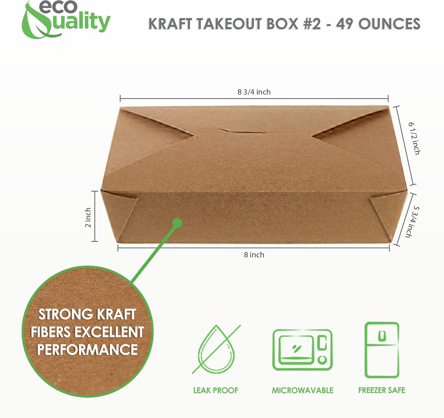 EcoQuality 49 oz Kraft Brown Microwaveable Take Out Food Containers - Leak & Grease Resistant To-Go Boxes for Restaurants, Catering, Food Trucks - Recyclable Lunch Boxes (Pack of 400) - Perfect for Hot Meals, Leftovers & Food Delivery Services