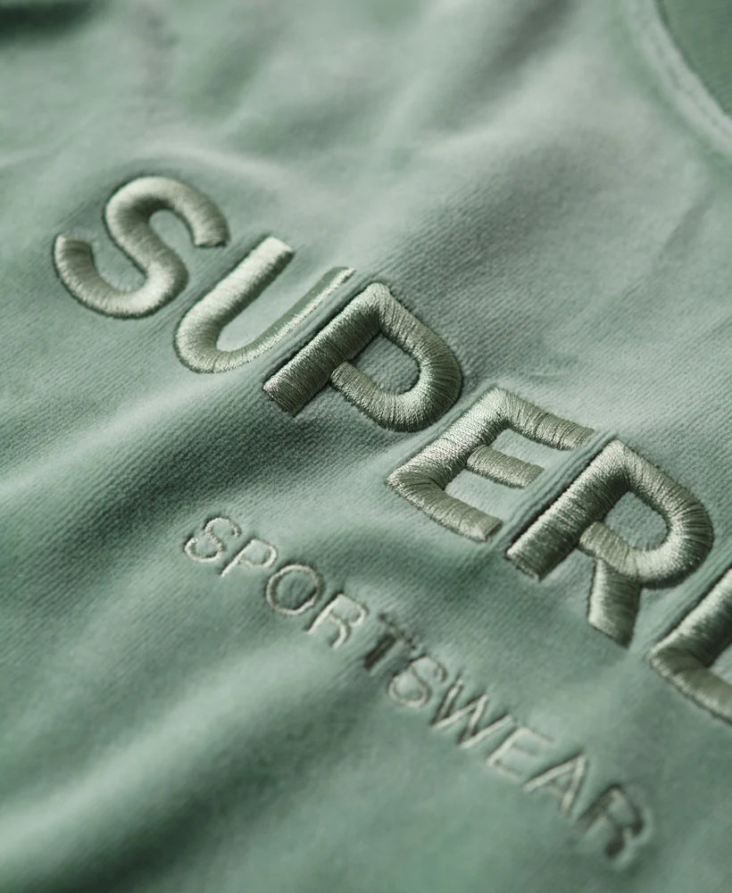 Velour Graphic Boxy Crew Sweatshirt for Women - Light Jade Green Oversized Pullover | Casual Streetwear, Loungewear, and Winter Fashion Outfit