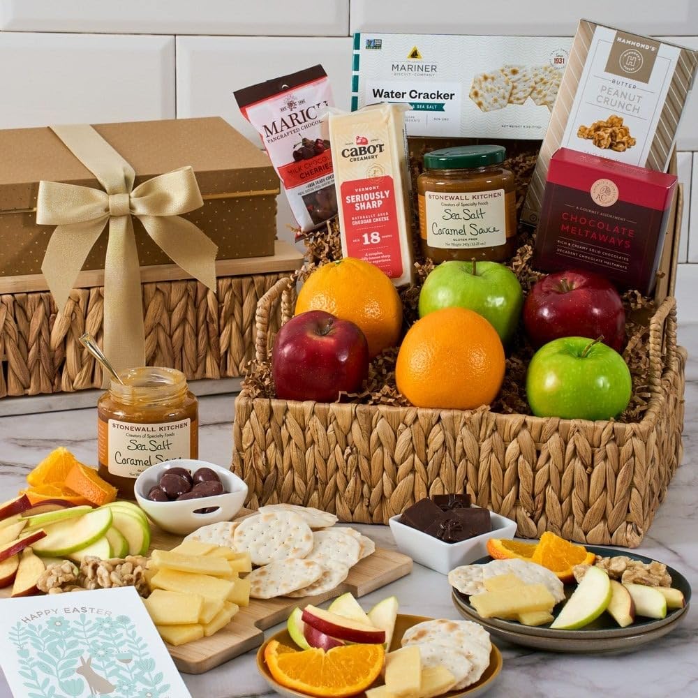 Premium Easter Fruit Basket with Fresh Fruits, Gourmet Cheese, Caramel Sauce & Chocolate - Perfect for Holiday Gifting, Corporate Events & Family Celebrations by GourmetGiftBaskets.com