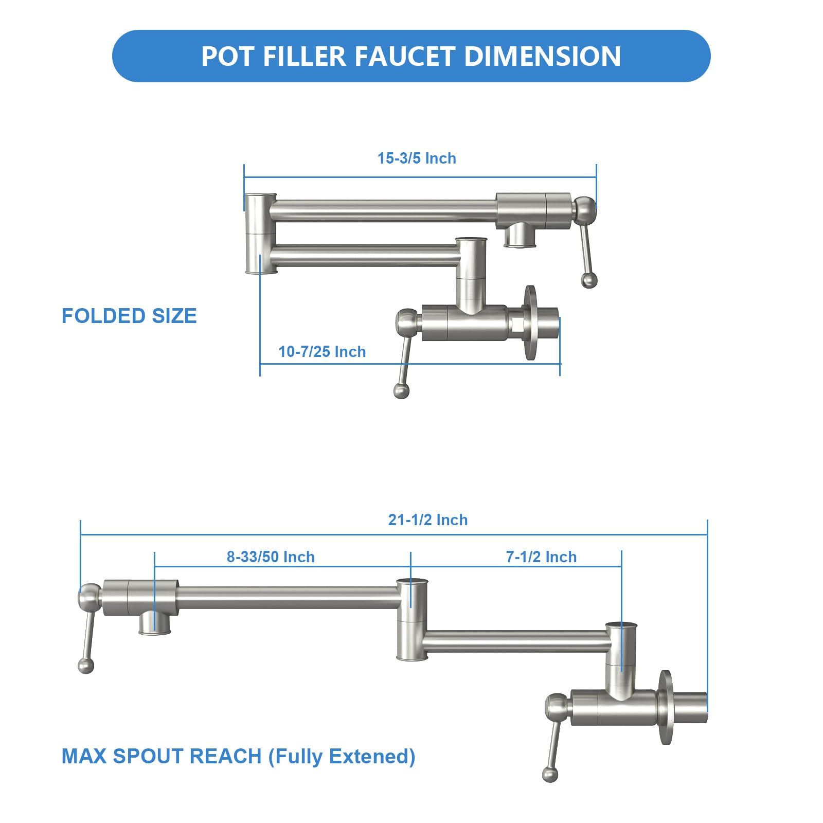 Lordear Solid Brass Wall Mount Kitchen Pot Filler Faucet - Brushed Nickel Finish, Foldable & Extendable Design with Dual Handles for Easy Water Filling | Perfect for Soup Pots, Pasta Cookers & Large Cooking Vessels