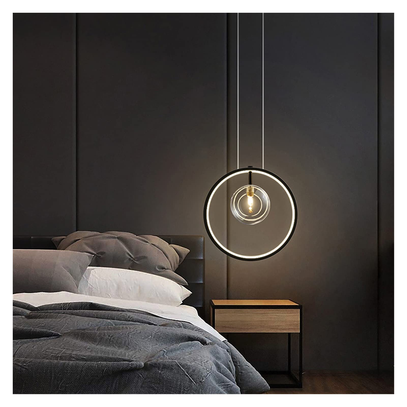 Modern LED Bubble Chandelier - Black Circle Pendant Light with Warm White Lighting for Living Room, Dining Room & Kitchen | Dimmable Hanging Fixture for Loft, Apartment & Restaurant Decor (220V, Small Size)
