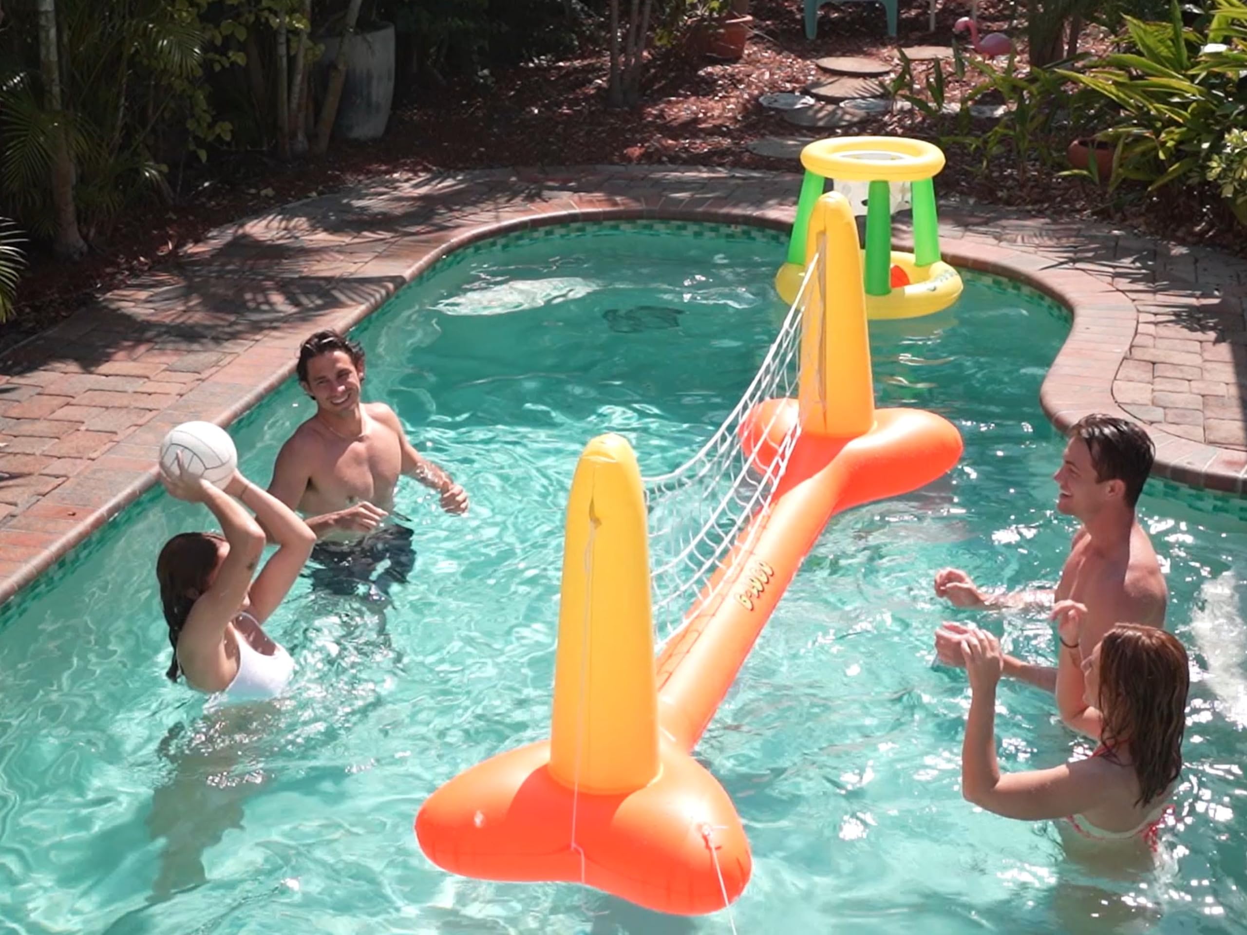 Upgraded Pool Volleyball & Basketball Set - 2 Balls, Pump - Fun Water Games for Pool Parties