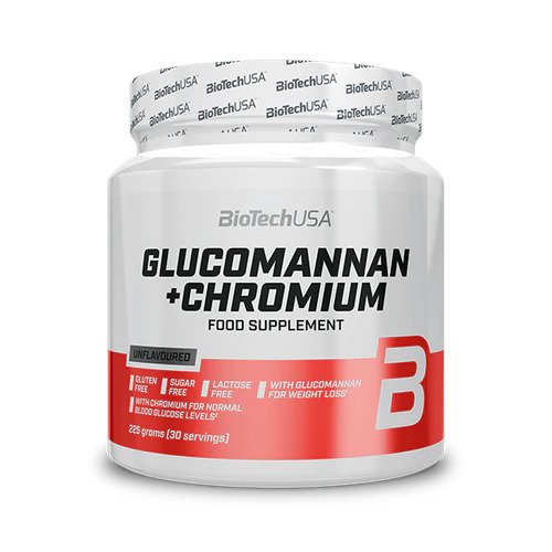 BioTechUSA Glucomannan + Chromium Supplement - 225g Powder for Weight Management & Blood Sugar Support | Ideal for Keto Diet & Healthy Lifestyle