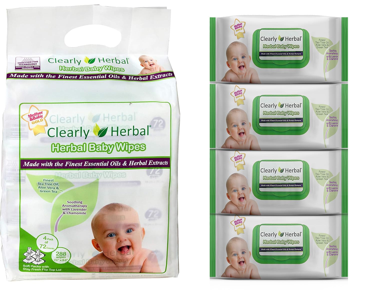 Organic Baby Wipes with Essential Oils & Herbal Extracts | 288-Count Plant-Based Wipes (4 Packs of 72) | Gentle for Newborns, Diaper Changes & On-the-Go Cleaning | Hypoallergenic & Chemical-Free