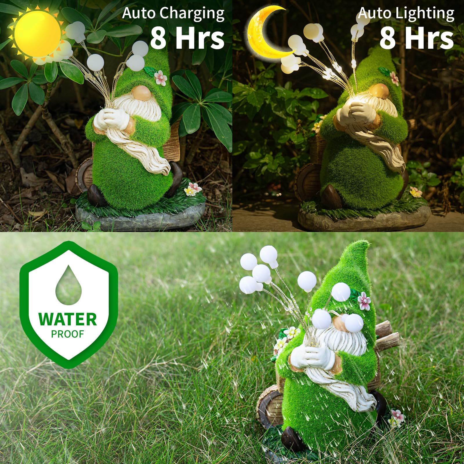 Solar Powered Garden Gnomes Statues - Funny Outdoor Fairy Firefly Lights, Resin Lawn Ornaments for Yard & Garden Decor - Perfect Gardening Gift for Patio, Backyard & Landscape Decoration