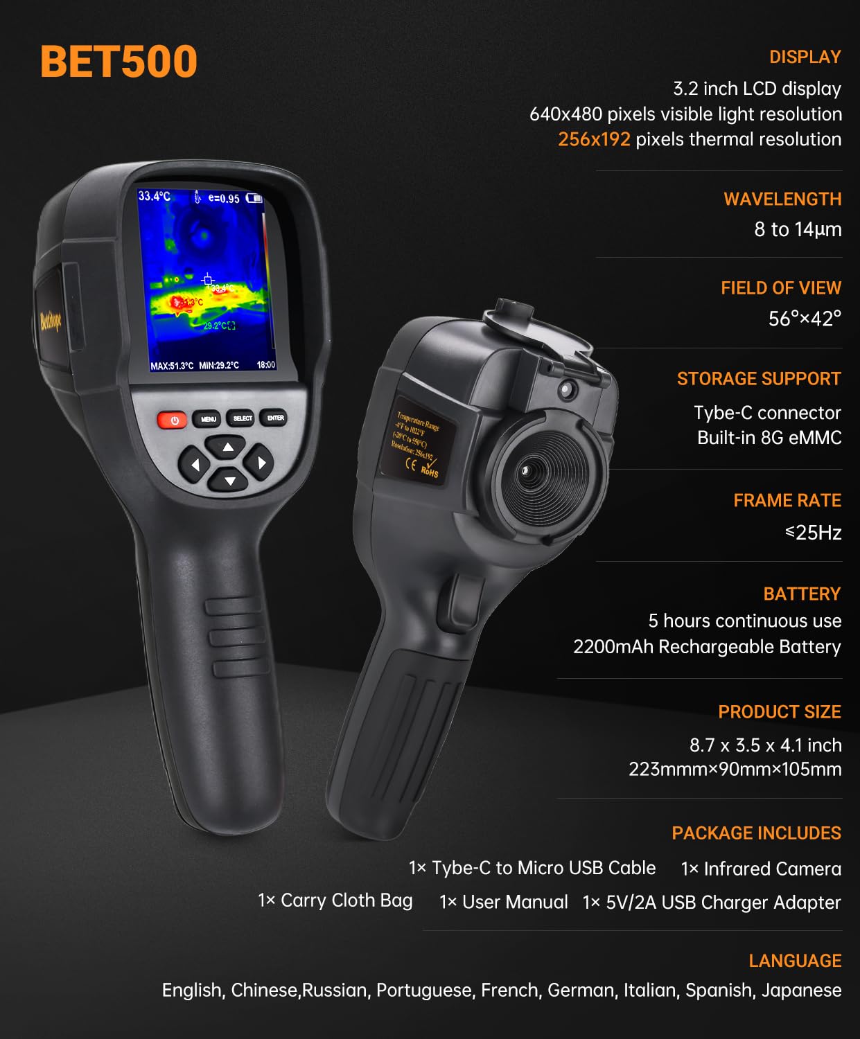 Upgraded 256x192 IR Thermal Imaging Camera - Handheld Infrared Thermometer with Dual-Light Fusion (-4°F to 1022°F) for HVAC Leak Detection, Car Maintenance & Electrical Inspections | Perfect for Home Inspectors, Auto Mechanics & Industrial Professionals
