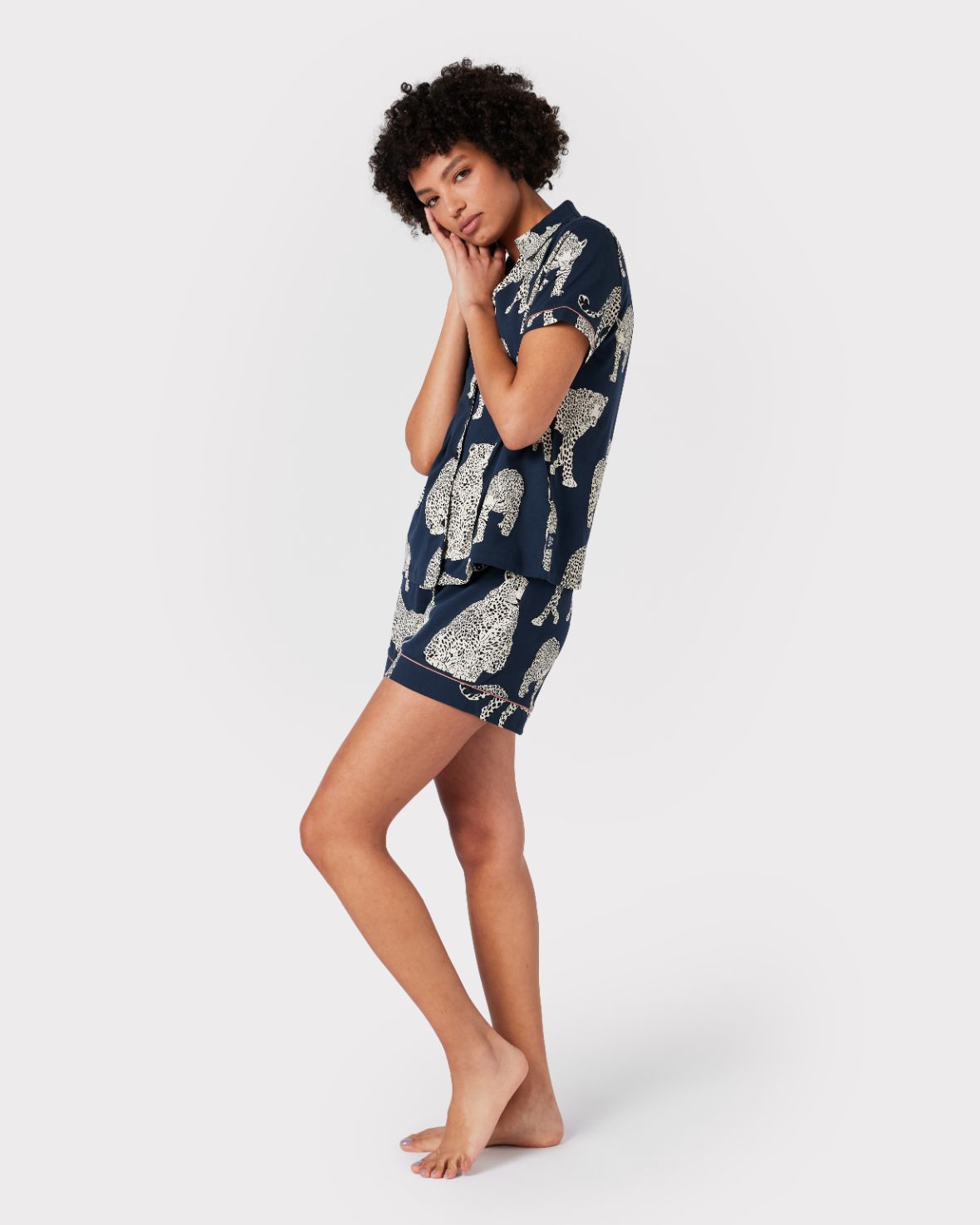 Organic Cotton Leopard Print Short Pajama Set for Women - Soft Sleepwear & Lounge Set for Summer Nights, Vacation and Relaxing at Home