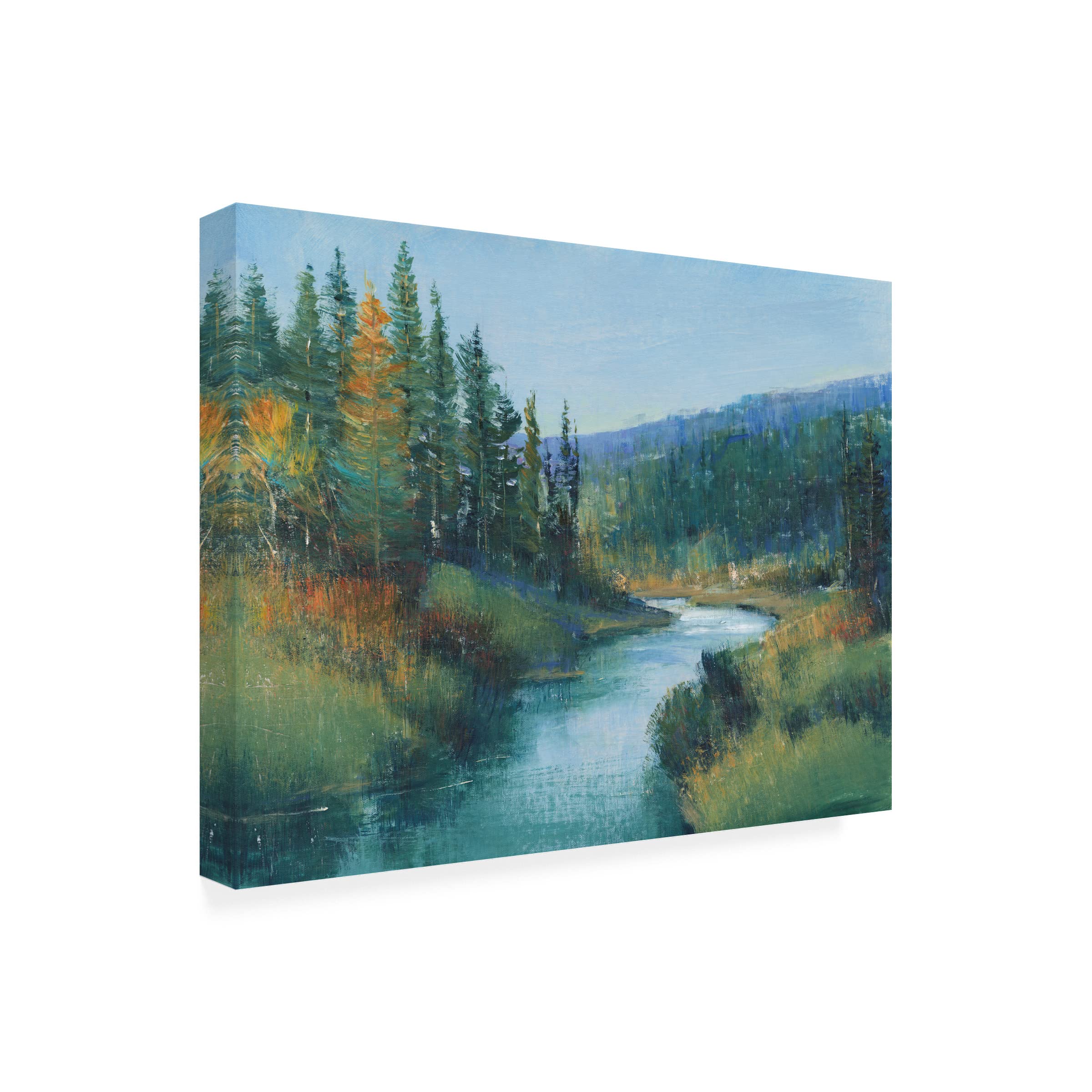 Trademark Fine Art 'Trout Stream I' Canvas Wall Art by Tim OToole - Hand-Painted Landscape Painting for Living Room, Bedroom & Office Decor