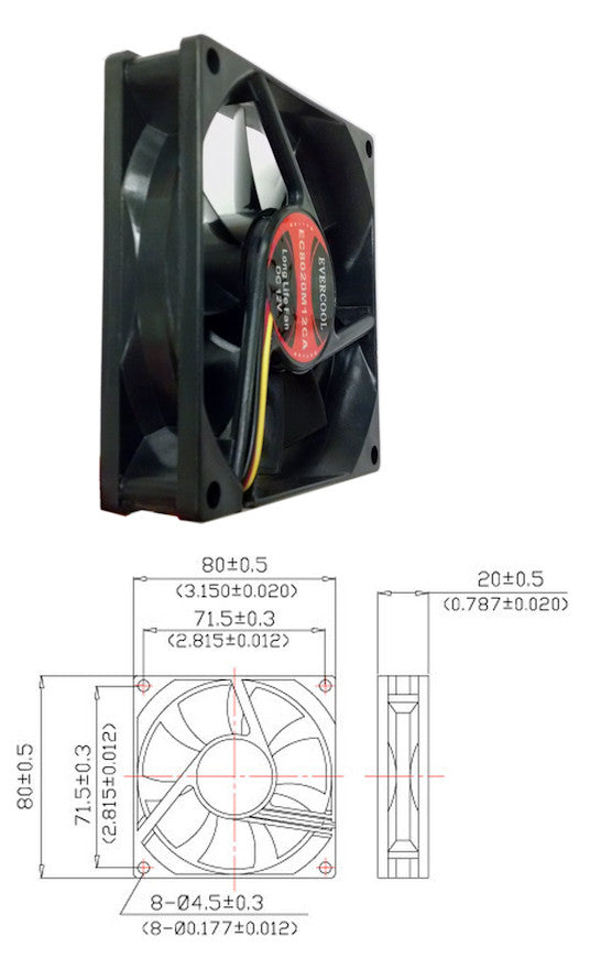 Evercool 80x80x20mm 12V DC Cooling Fan with 3-Pin Connector - High Performance PC Case Fan for Computer, Gaming Rig, and Electronics Cooling