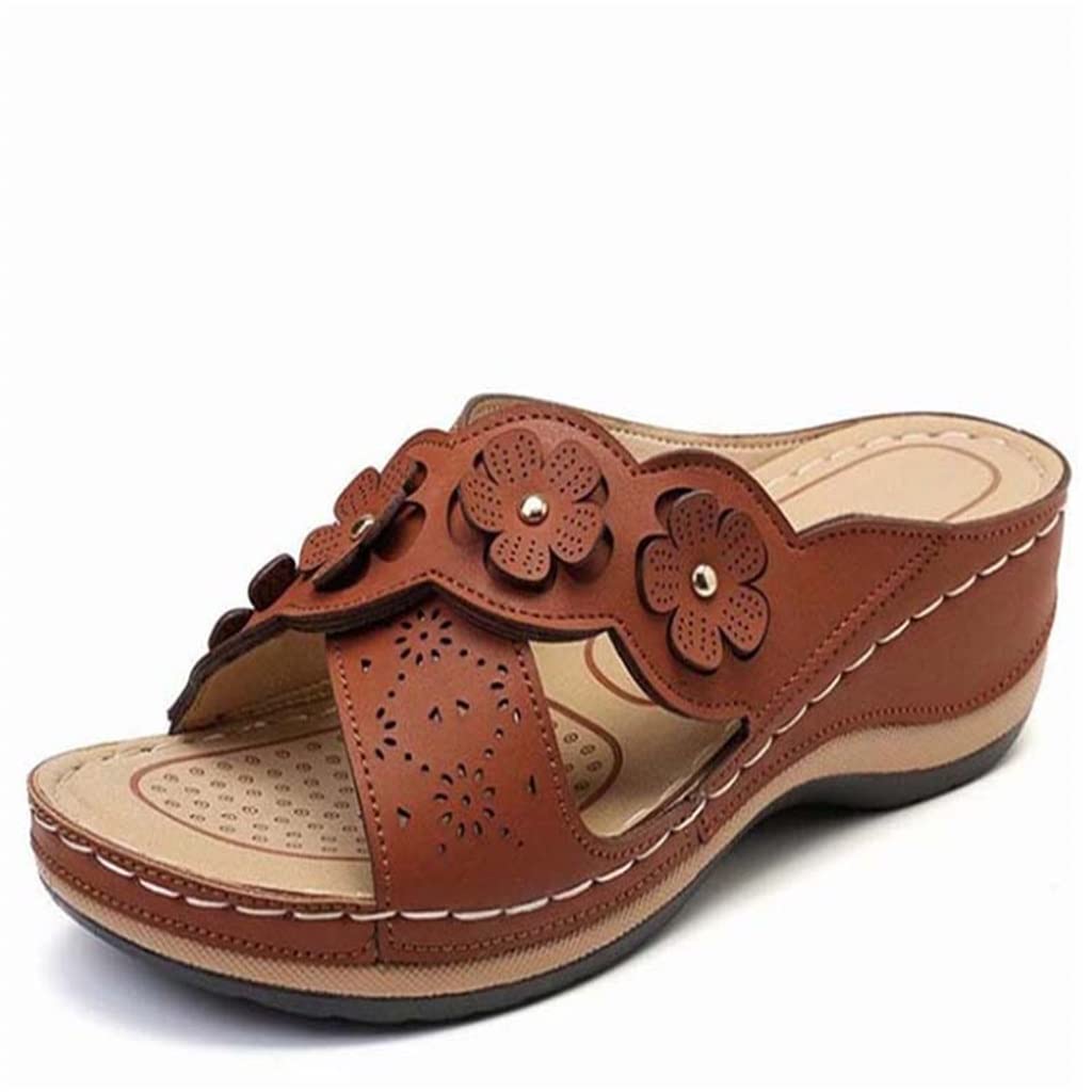 Women's Roman Style Open Toe Platform Sandals - Summer Beach Shoes for Ladies, Brown, Size 43 | Perfect for Vacation, Walking & Casual Outfits