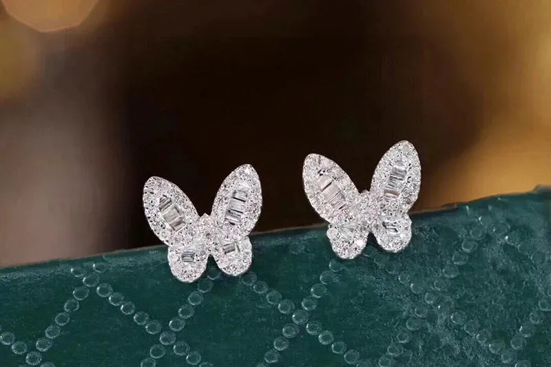 18K White Gold Butterfly Diamond Stud Earrings for Women - Romantic INS Style Real Natural Diamond Jewelry - Perfect Birthday Gift for Her, Anniversary & Special Occasions