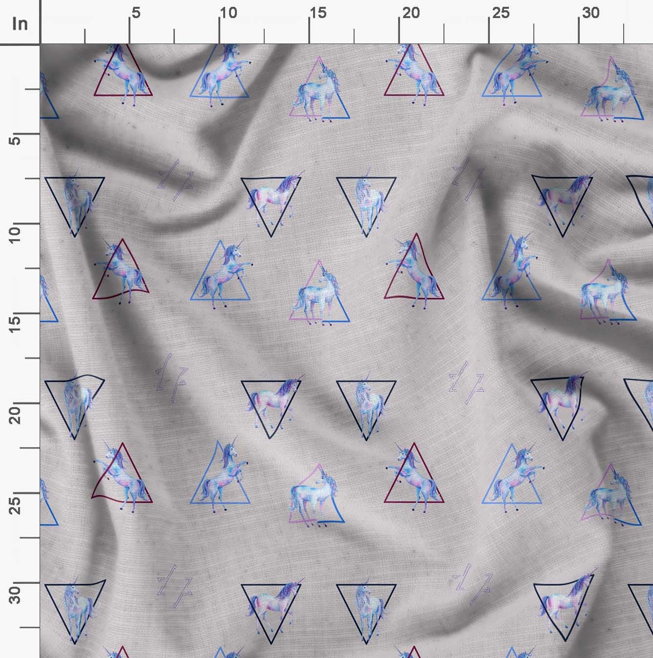 Soimoi Moss Georgette Gray Fabric by The Yard - 42 Inch Wide Geometric Printed Fabric with Unicorn & Triangle Patterns for DIY Crafts, Dressmaking, Home Decor & Costume Design - Whimsical Playful Material for Creative Sewing Projects