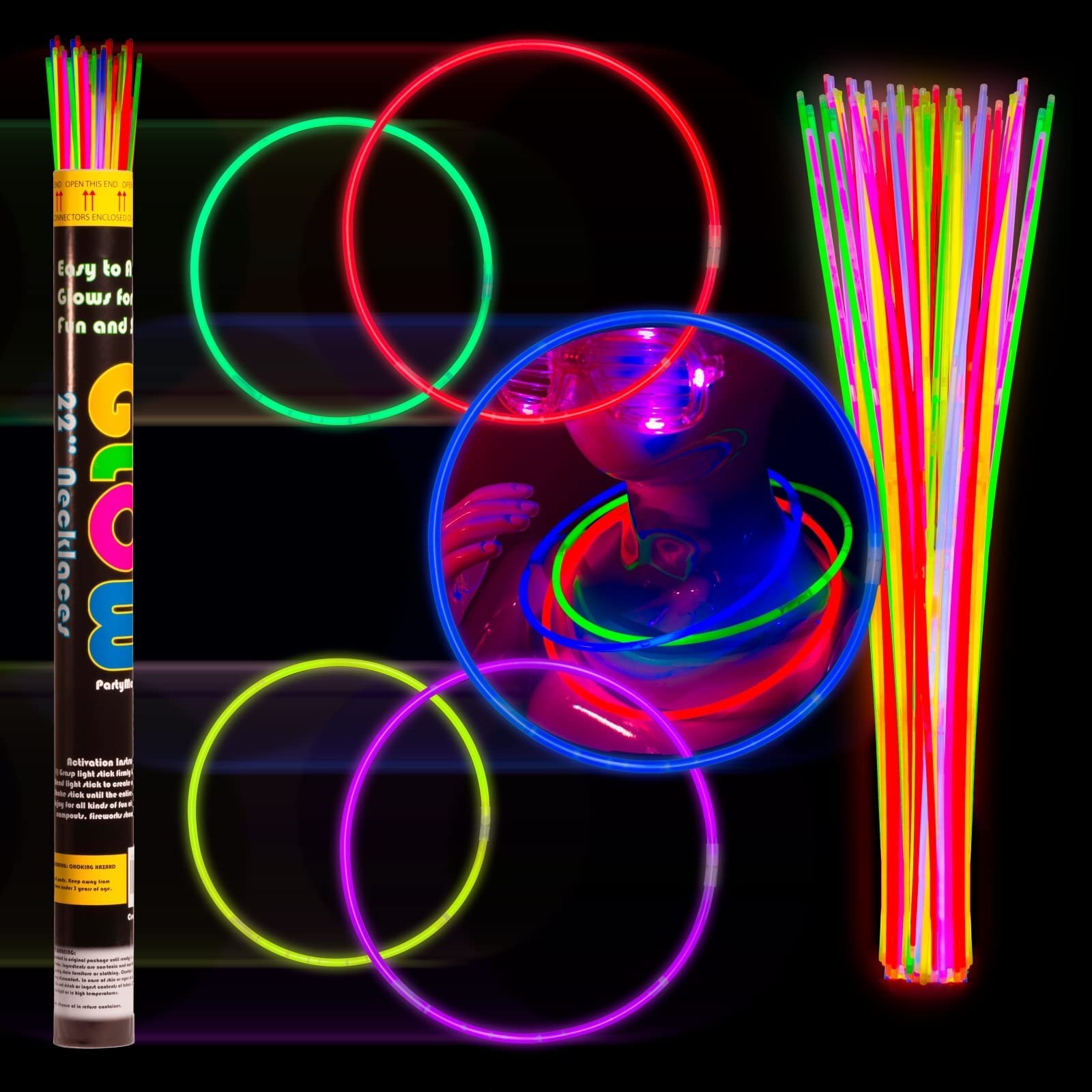 Halloween Glow Sticks Necklaces - 22 Inch Party Supplies for Dark Decor