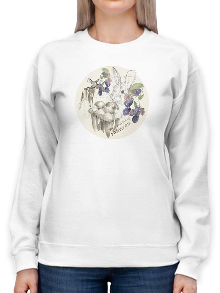 Smartprints Wildlife Journal Berries Sweatshirt for Women - Jennifer Paxton Parker Designs - Cozy White Pullover for Nature Lovers | Perfect for Hiking, Camping & Outdoor Adventures