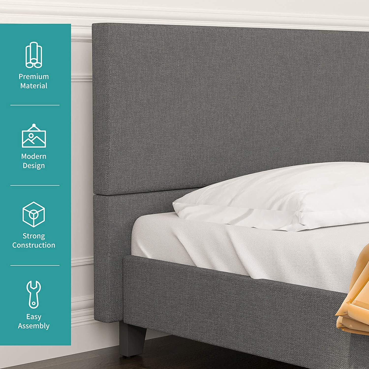 Full Size Bed Frame with Headboard - Wood Slat Support Platform Bed, No Box Spring Needed - Sturdy Low Profile Design for Modern Bedrooms & Guest Rooms
