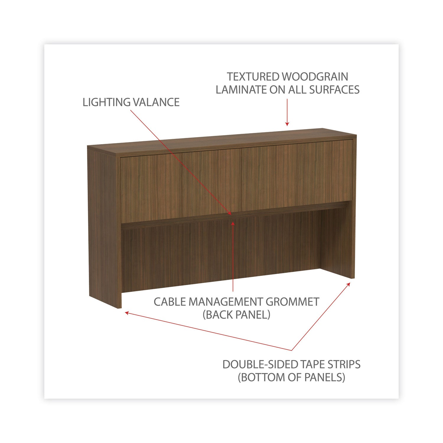 Alera Valencia Series Hutch with Doors - 4 Compartments Modern Walnut Office Storage Cabinet (64.75