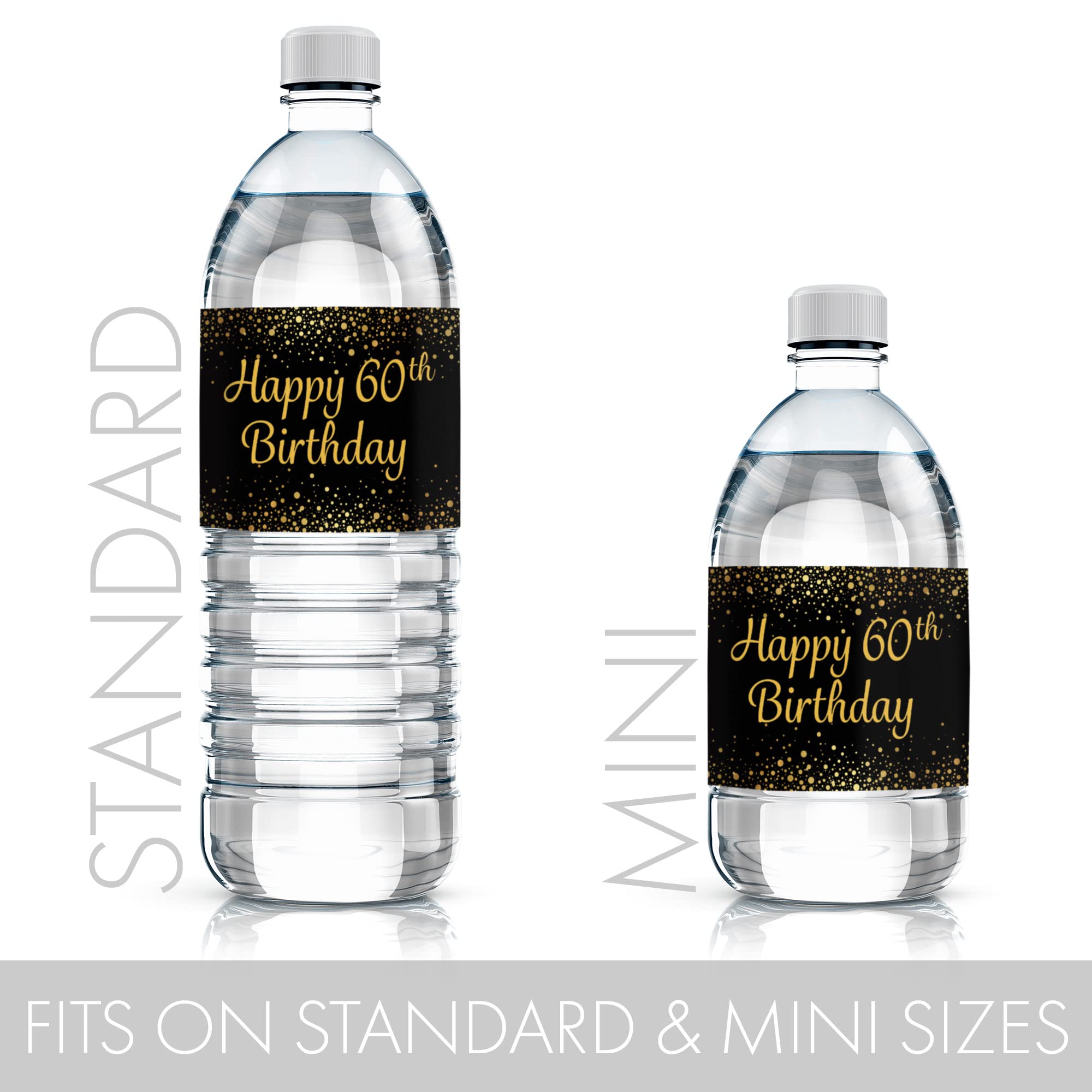 Black and Gold 60th Birthday Party Water Bottle Labels - 24 Custom Stickers for 60th Birthday Decorations | Perfect for Birthday Party Favors, Anniversary Celebrations & Milestone Events