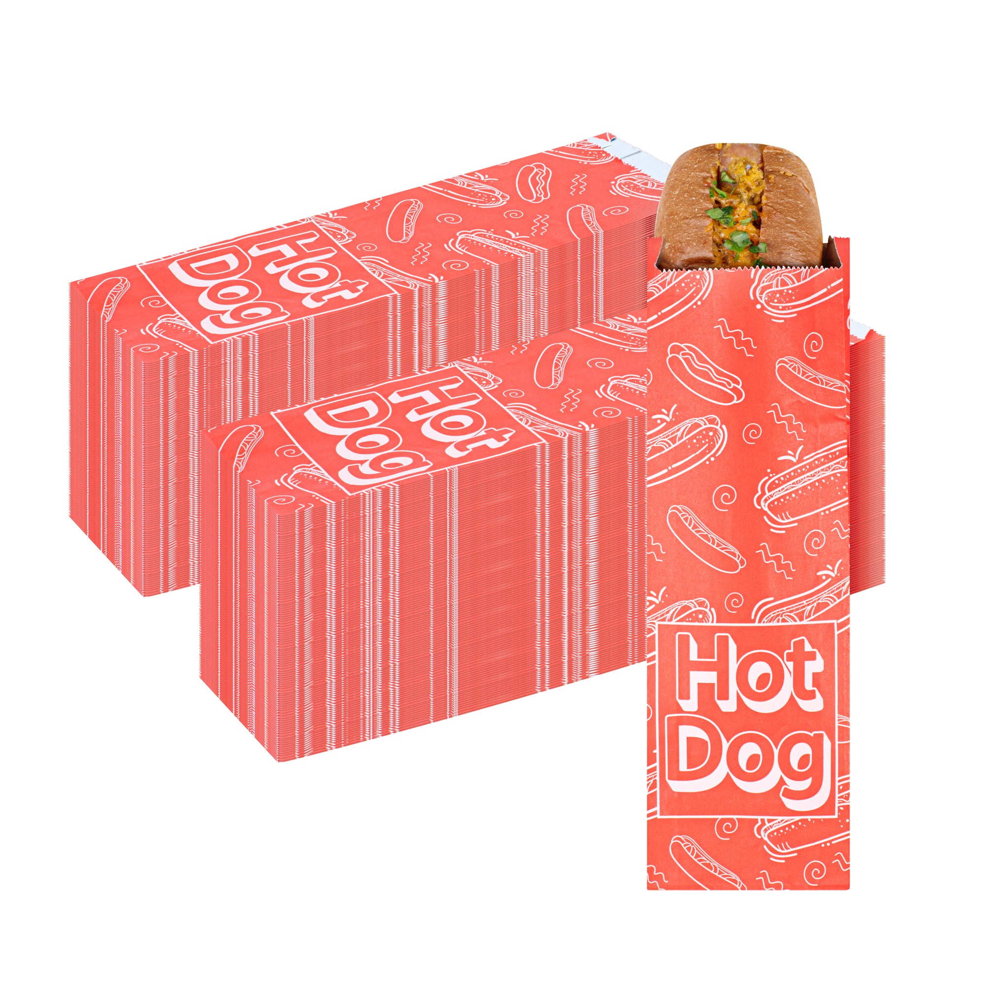 Premium Red Printed Hot Dog Foil Bags - 3.75