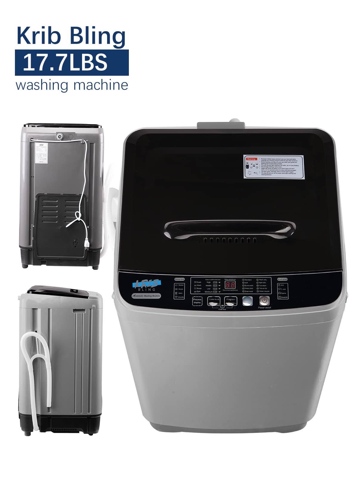 Full Automatic Washing Machine with LED Display - 17.7 lbs Portable Washer with Drain Pump, 10 Programs & 8 Water Levels - Perfect for RV, Camping, Apartments, Dorms & Small Spaces (Dark Grey) - Compact Laundry Solution for Travel, Tiny Homes & Limited Spaces