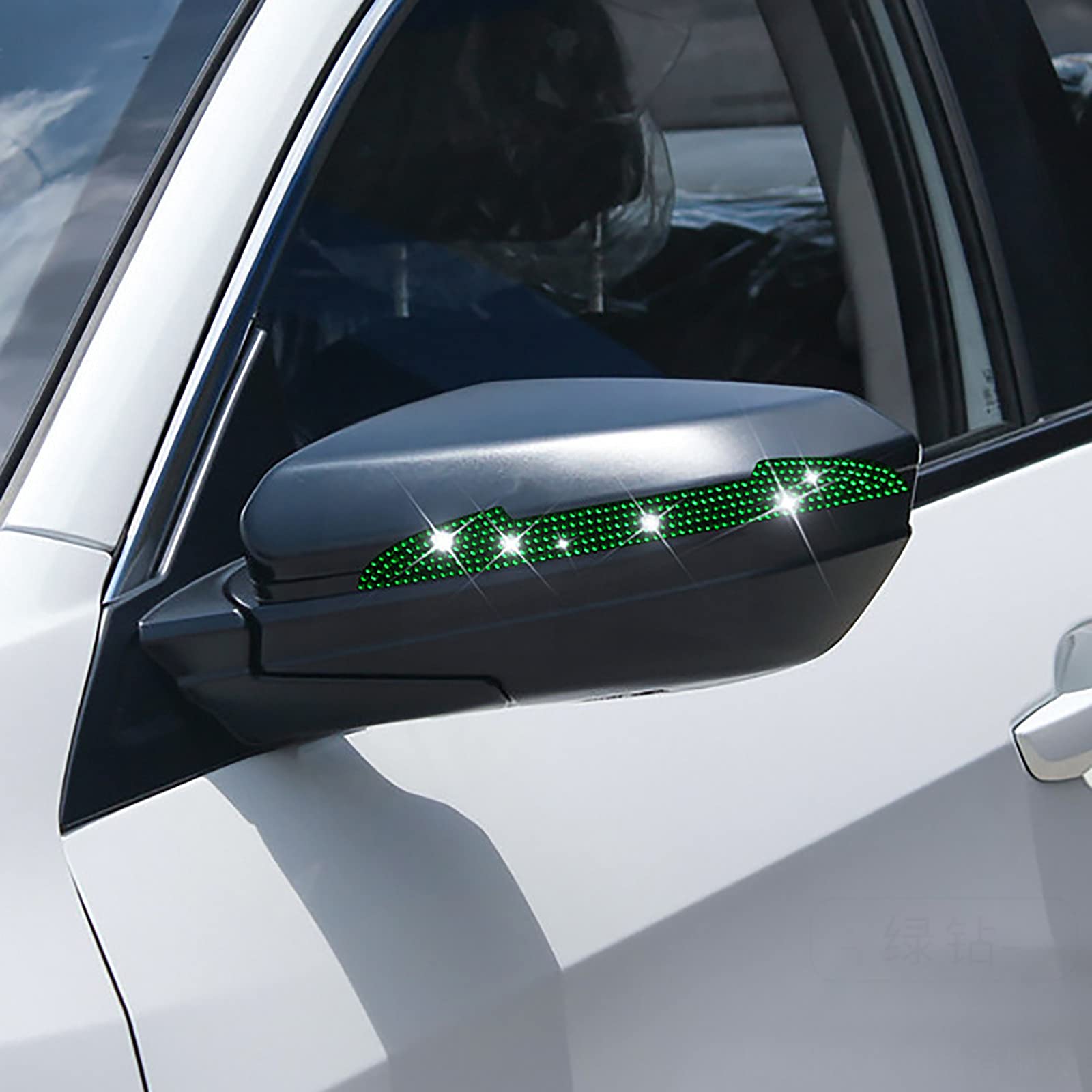 Diamond Car Mirror Stickers - 4-Piece Set for Rear View Decoration (Green, One Size) | Exterior Car Accessories for Door & Window Decoration - Perfect for Customizing Your Vehicle