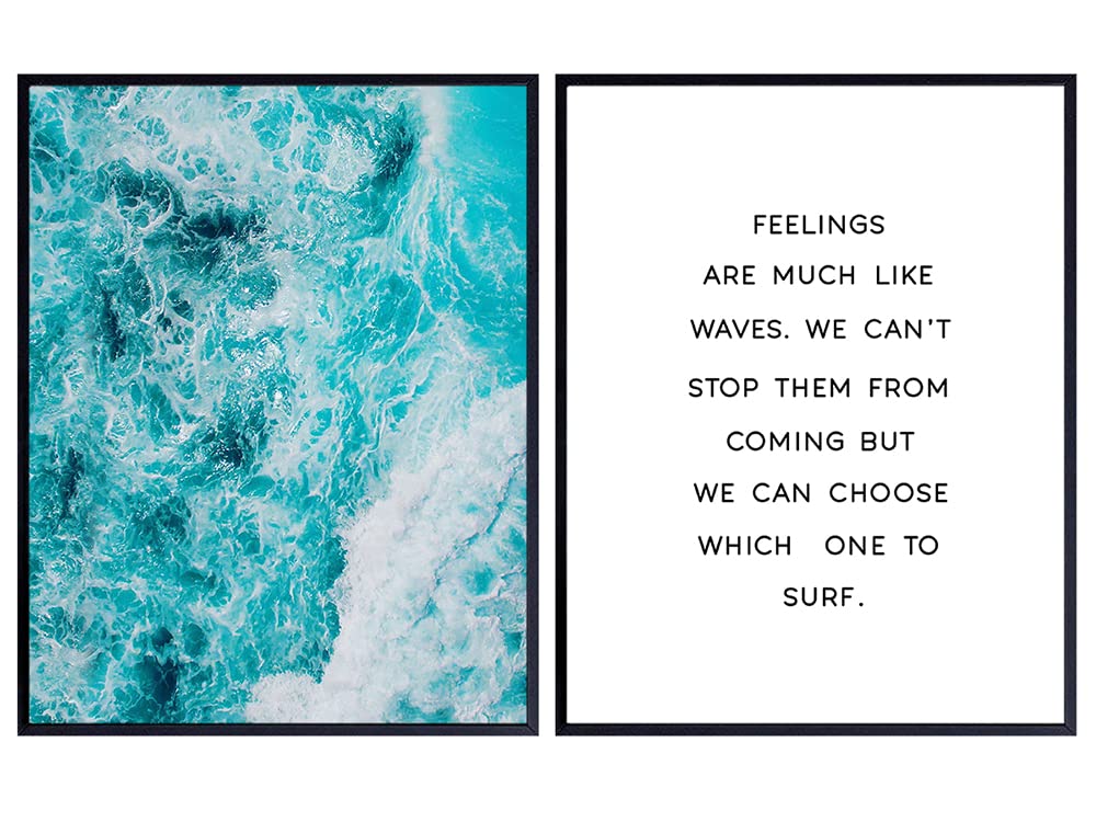 Coastal Beach Wall Art Decor - Ocean Themed Inspirational Quote Canvas Prints - Tropical Summer Wall Decor Set for Bedroom, Living Room, Bathroom & Office - Perfect Gift for Sea Lovers | Beach House Decor, Coastal Home Accents, Vacation Vibes