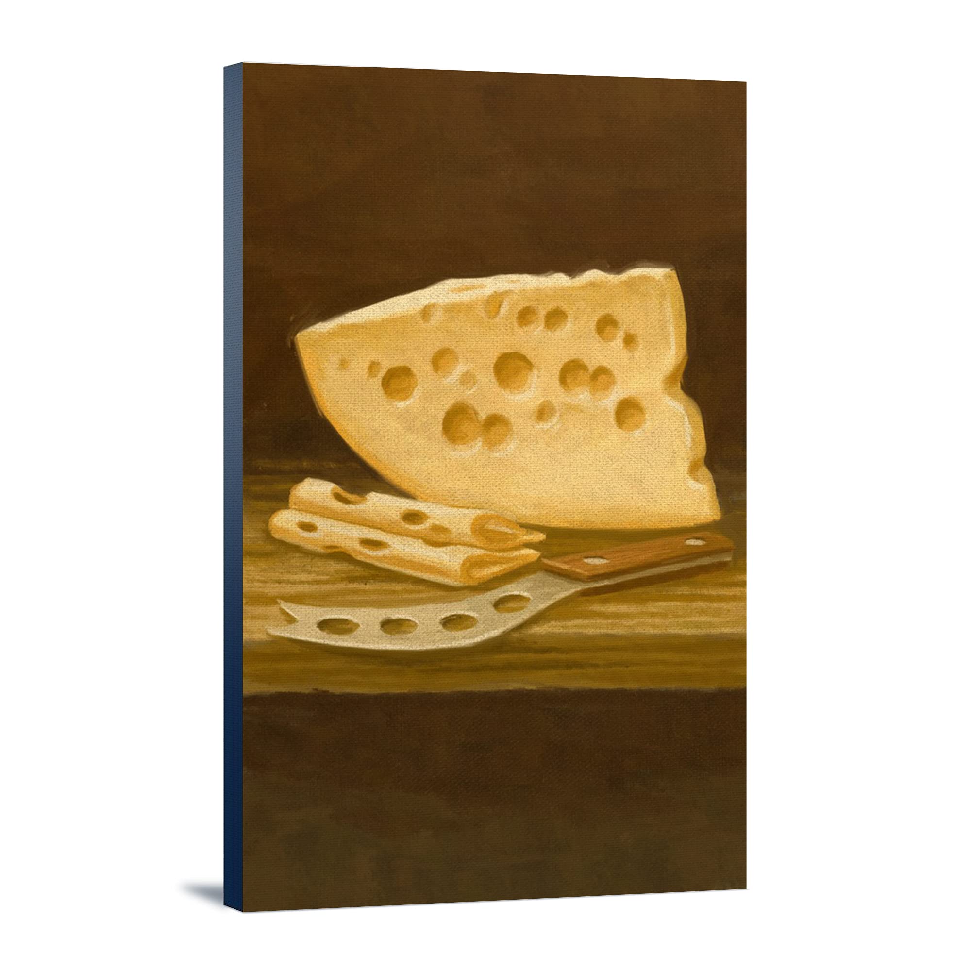 Lantern Press Swiss Cheese Oil Painting - 16x24 Wrapped Canvas Wall Art for Living Room, Bedroom & Office Decor | Vintage Food Artwork | Ready to Hang
