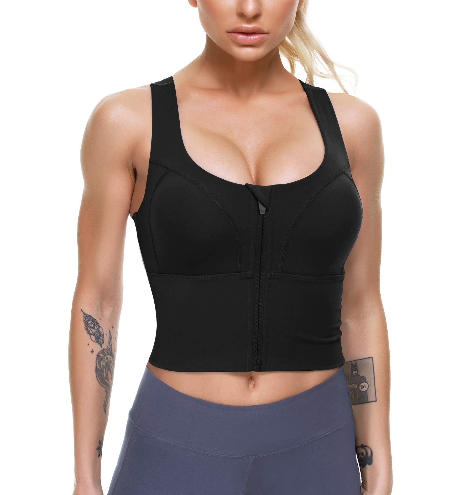 Women's Zip Front Sports Bras - Longline Fitness Crop Tops & Workout Tank Tops for Gym, Yoga, Running & Activewear | Moisture-Wicking & Supportive for High-Intensity Exercise