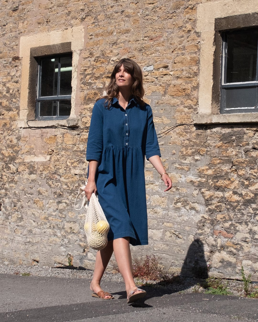Bea Women's Cotton Shirt Dress - Textured Denim Blue Casual Wear for Spring & Summer | Perfect for Office, Date Night & Weekend Outings