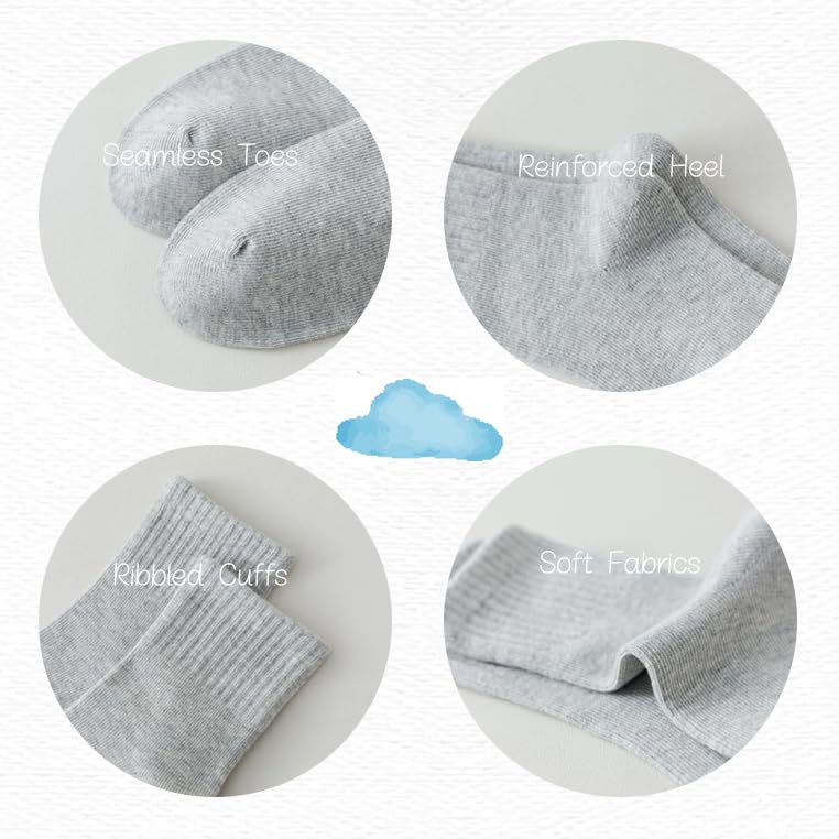 **Boys Girls Cotton Crew Socks - White Seamless Retro Striped Ankle Socks for School, Sports & Everyday Wear**