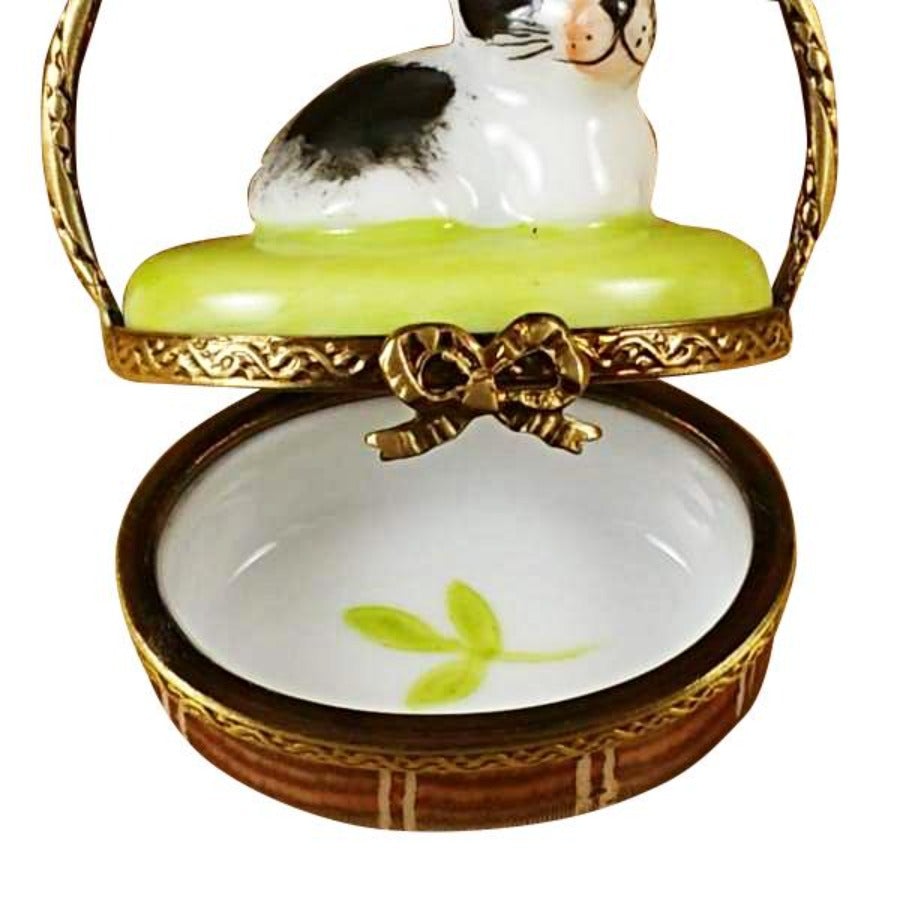 Exquisite Hand-Painted Rabbit on Basket Limoges Porcelain Trinket Box - Perfect for Easter Decor, Collectible Gift & Home Display